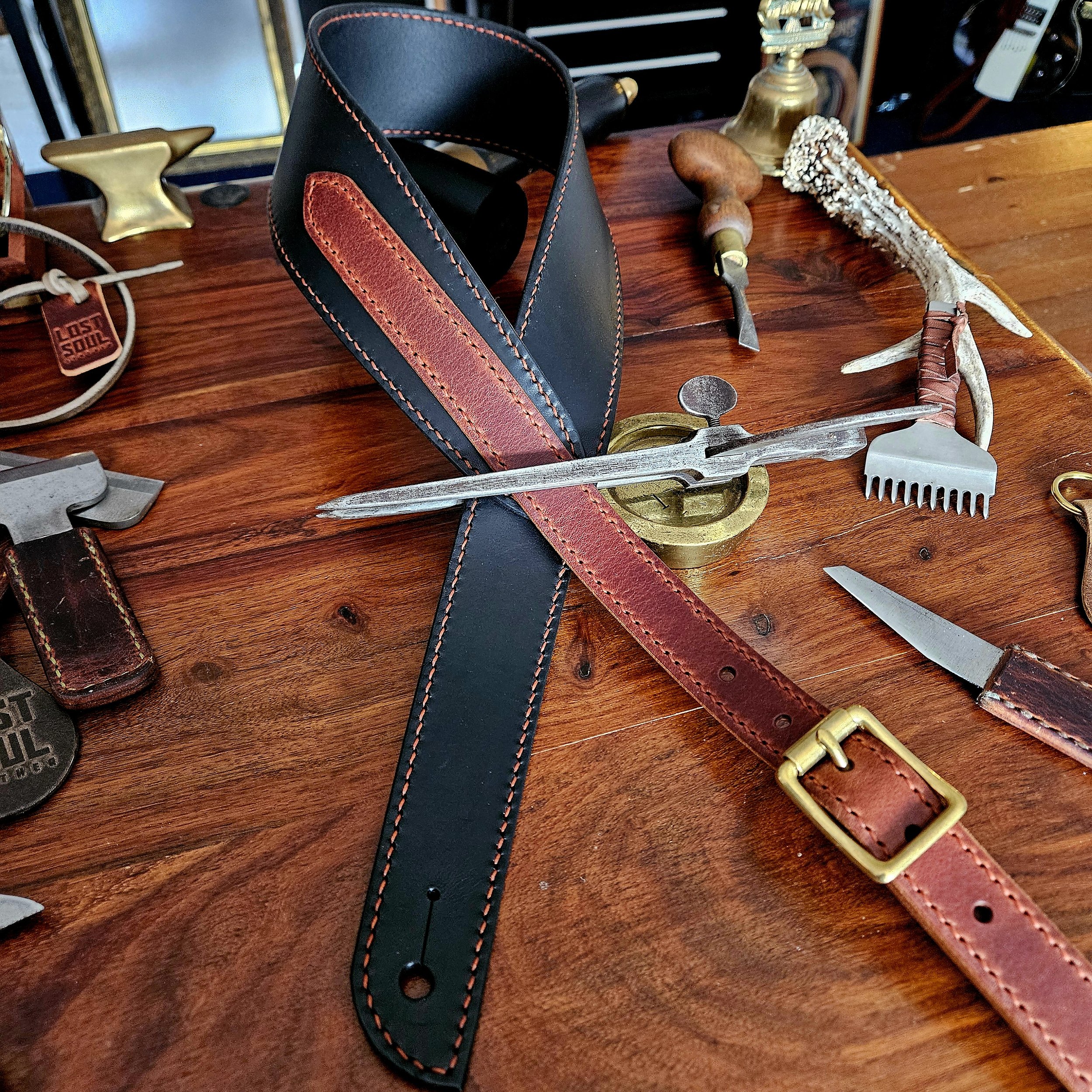 Hand made, hand stitched leather guitar strap. Highest quality UK sourced leather. Made to measure.