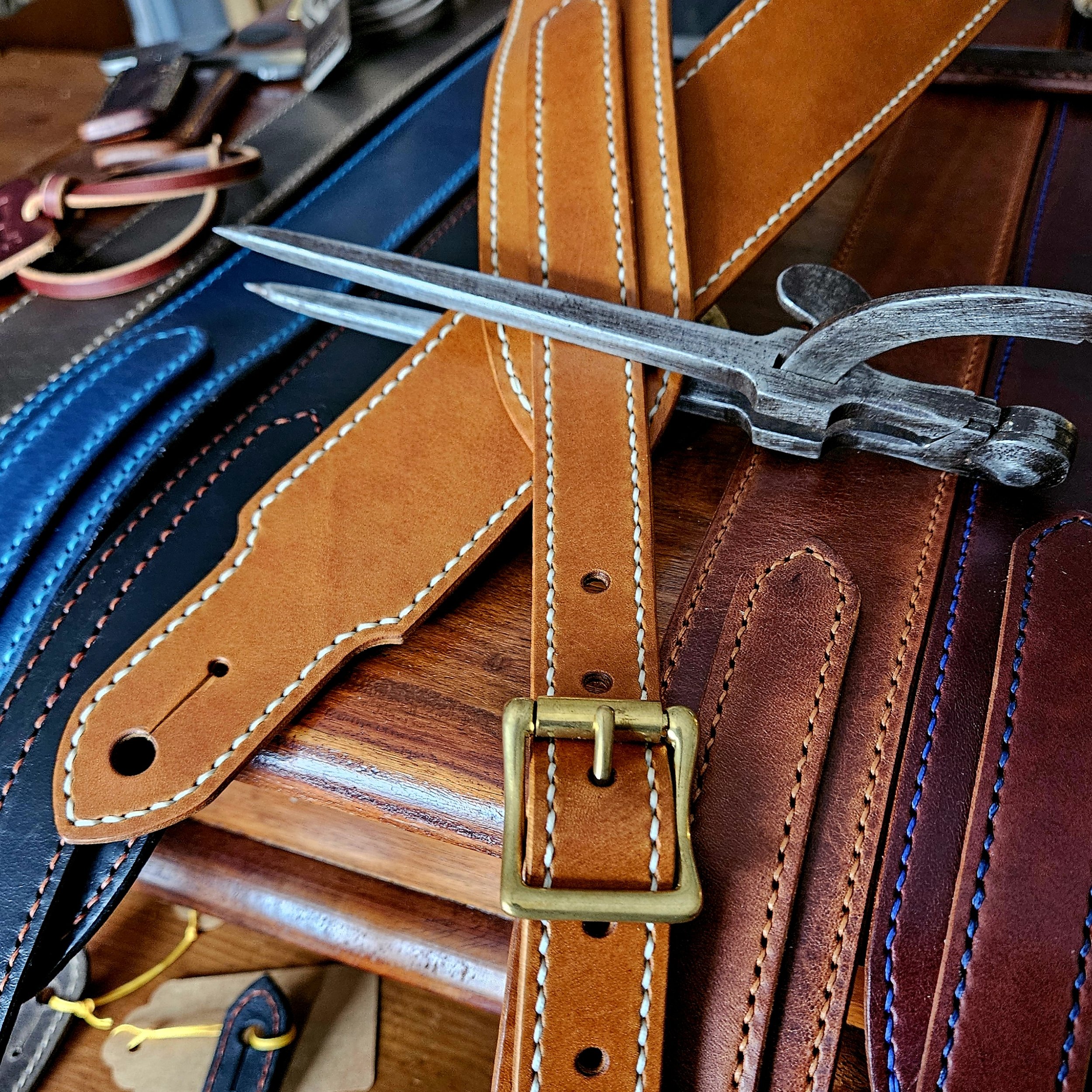 Hand made, hand stitched leather guitar strap. Highest quality UK sourced leather. Made to measure.