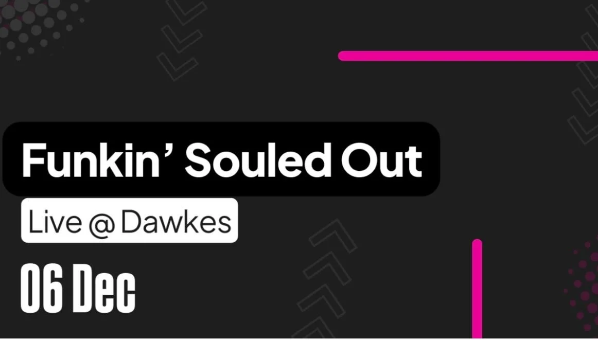 One last chance to funk with us before Christmas! 🎄 🤩

Grab a ticket to this great venue and kickstart the festive season with us!

Saturday 06 December @dawkes_music 

Tickets: https://www.tickettailor.com/events/dawkesmusic/1865176