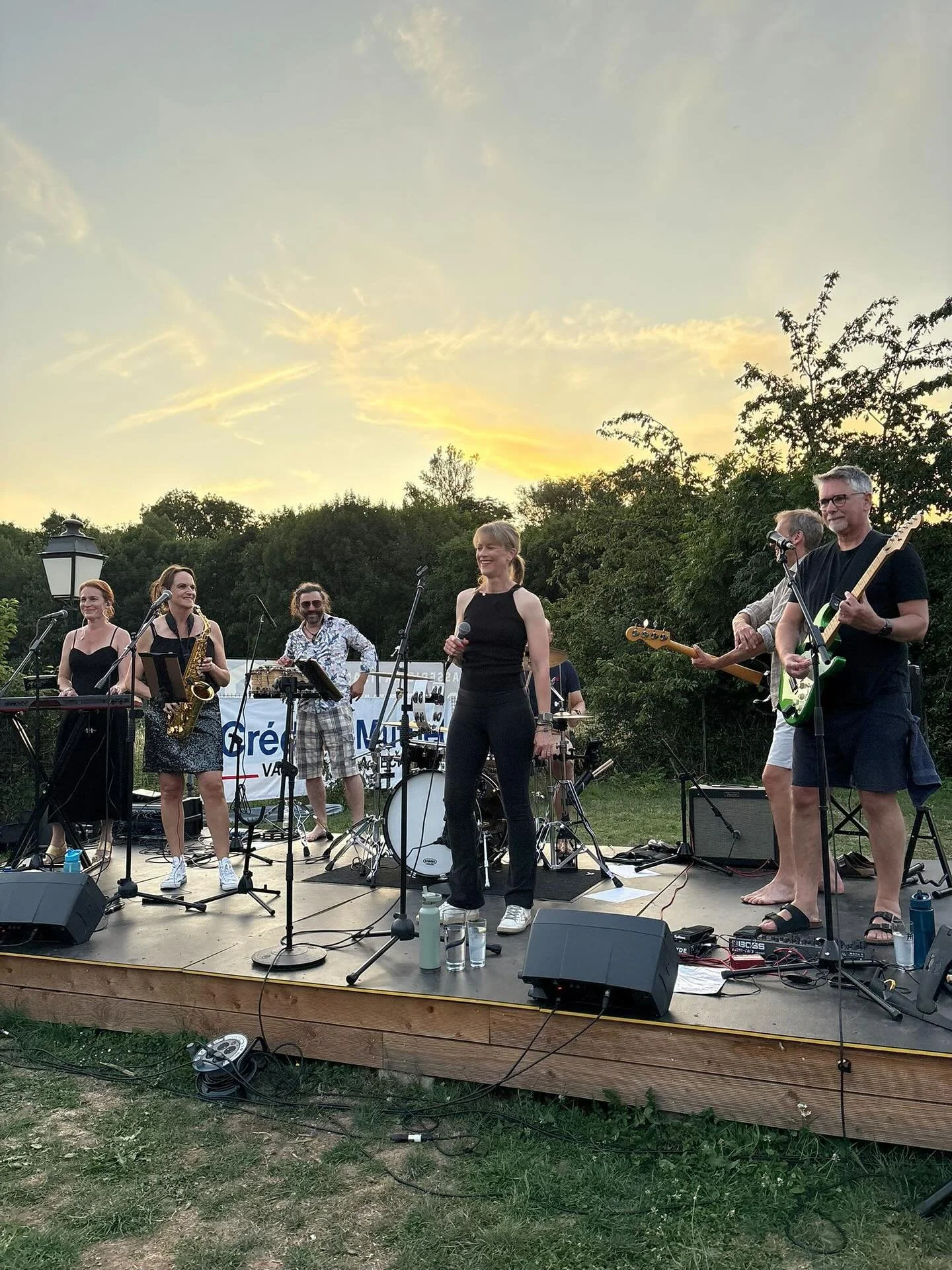 Night 1 of F&ecirc;te de La Musique - merci Olive et Colmar!

We had been driving for 8 hours before this and on very little sleep. But we brought the funk, soul and disco to a great crowd (and quite a few divebombing moths). Today we drive to Strasb