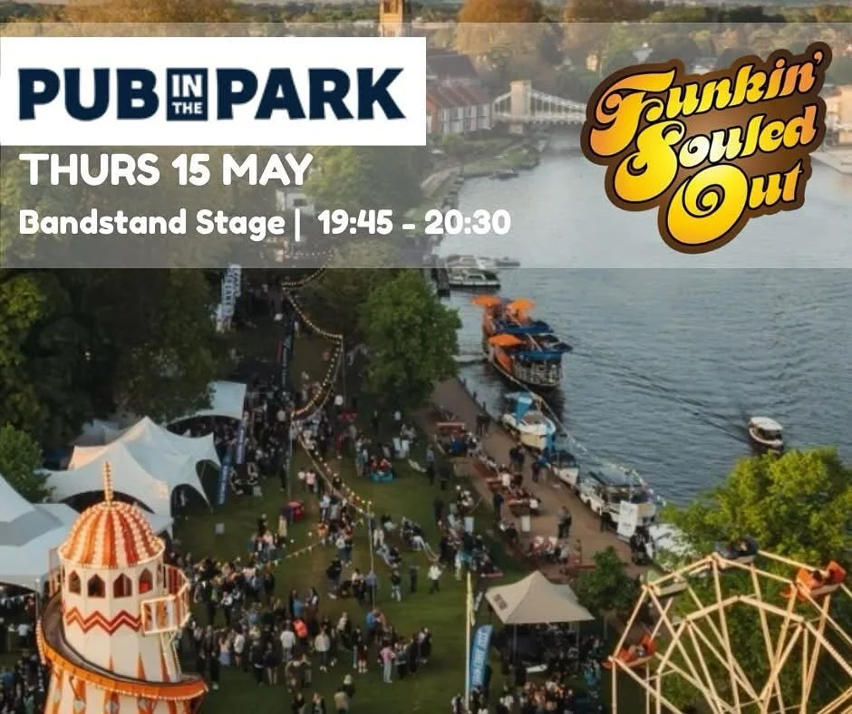 ANNOUNCEMENT! 🤩💥💥 We are playing at @pubinthepark on Thursday 15th May - find us on the Bandstand Stage at 19:45 - 20:30.  Boogie with us and then head over to party with Billy Ocean! See you there Funksters! 

#PubInThePark
#SouledOut
#funkandsou