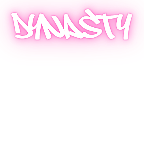 Pink background with the word 'Dynasty' written in white graffiti-style letters at the top.