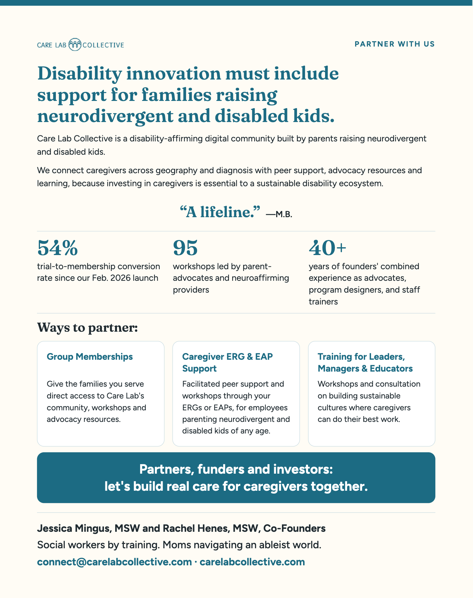 Care Lab Collective partner one-pager. The full text is on this page below.