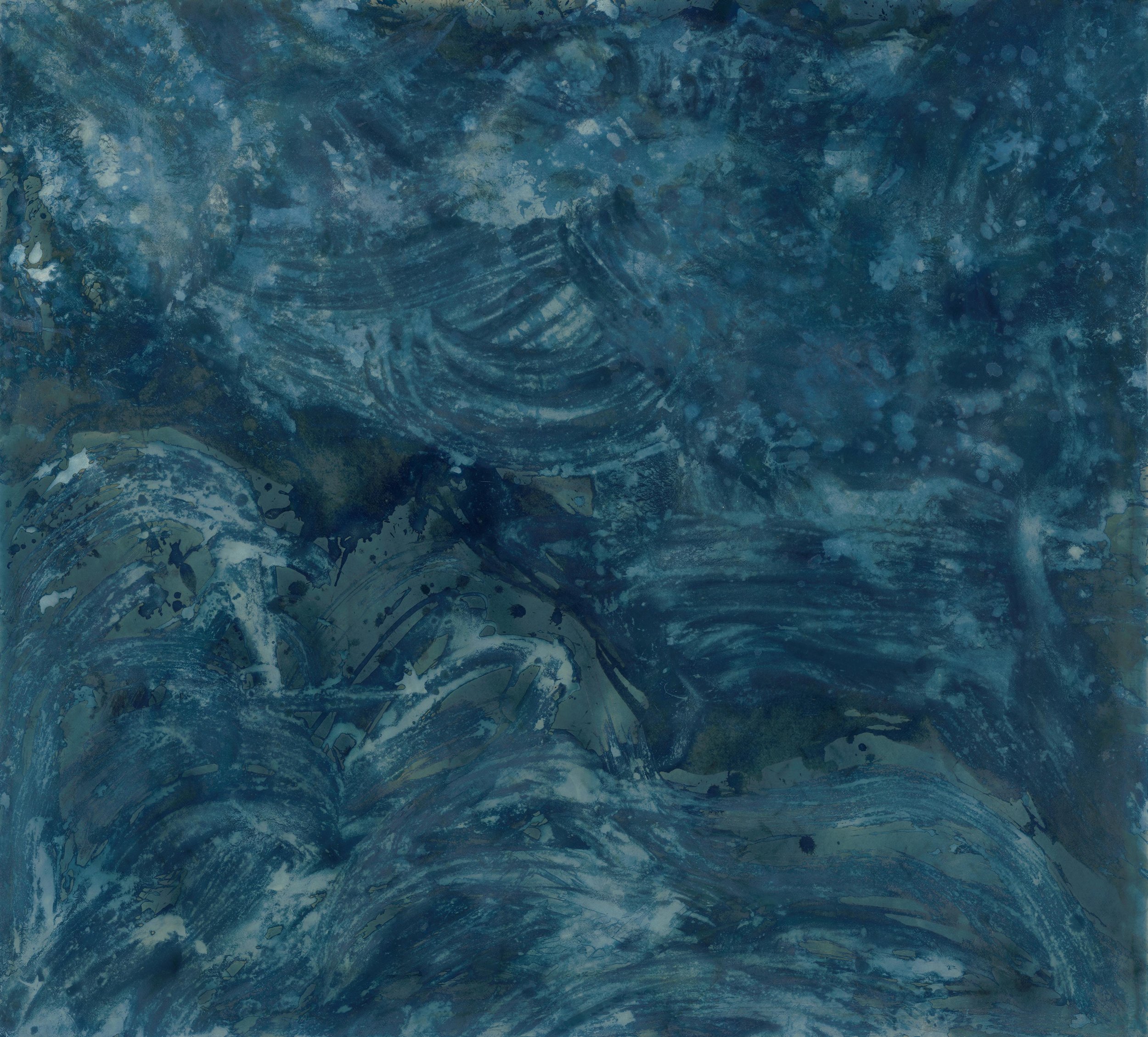 Viharos Balaton / Stormy Balaton, 2024. Mixed media on Fabriano Artistico 300g paper — 126 x 141 cm