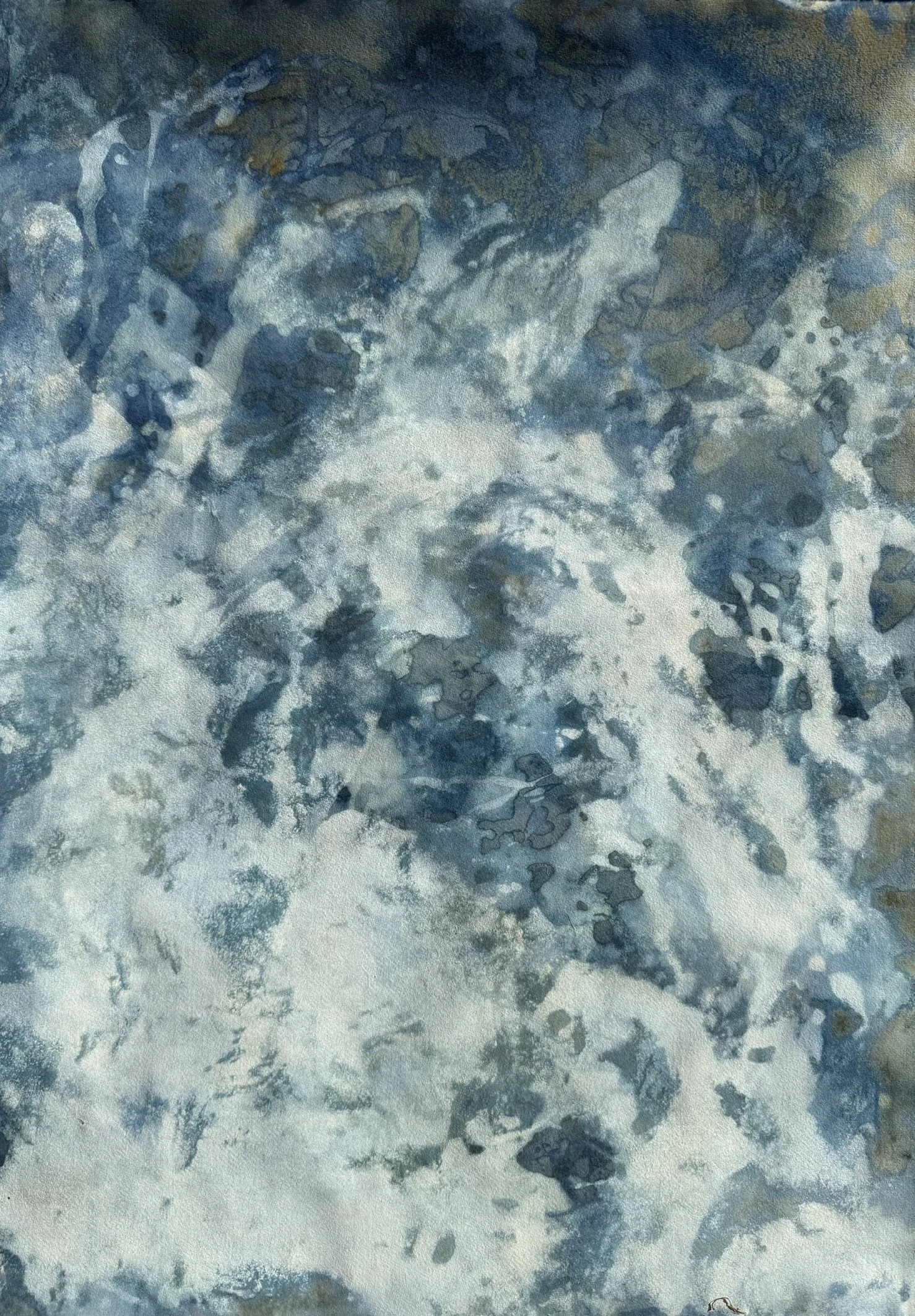 Under Pale Light, 2026. Mixed media on paper — 77 x 56 cm