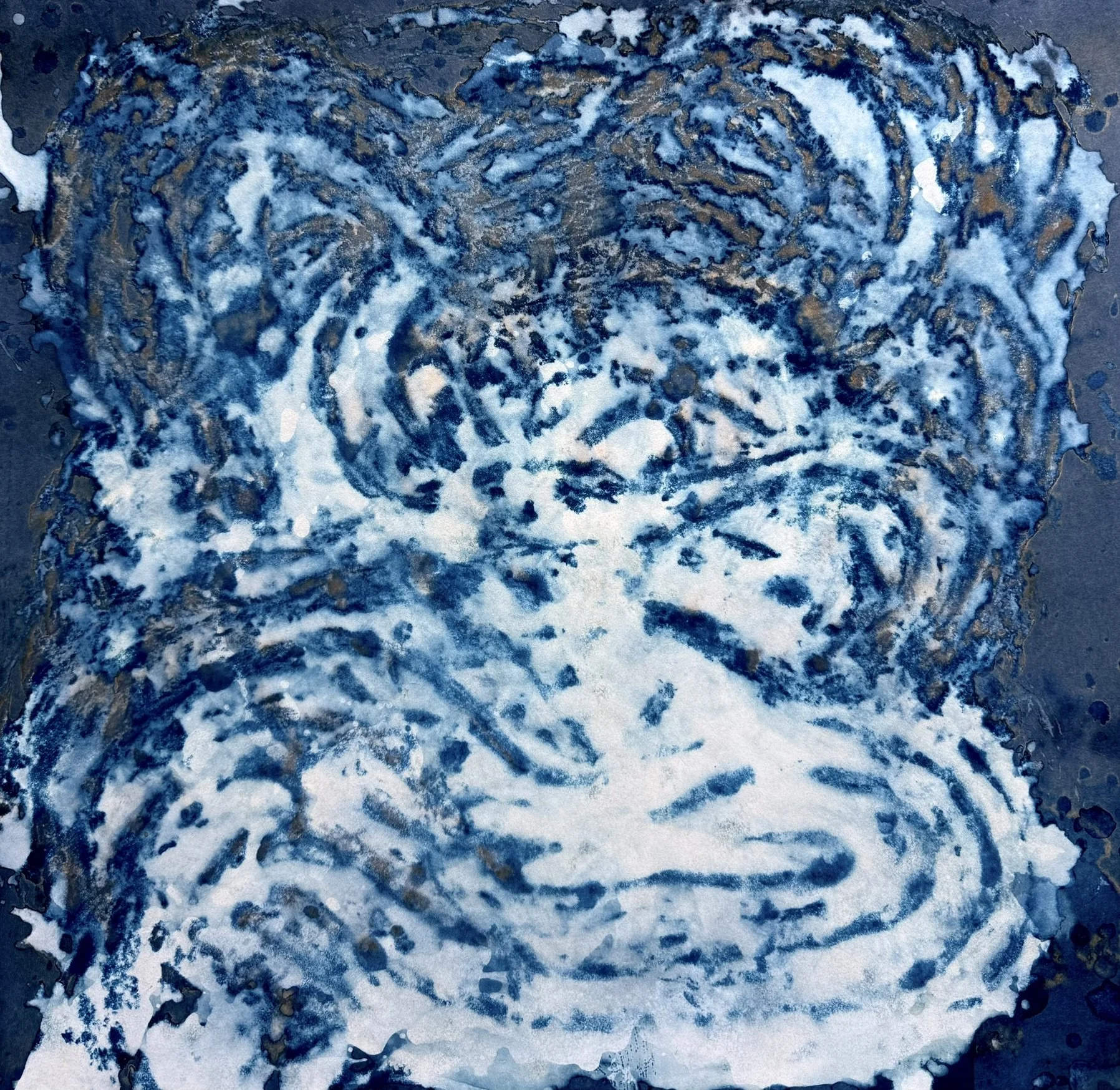 Radiant Swirl / Fényörvény, 2025. Mixed media on paper — 52.5 x 52 cm