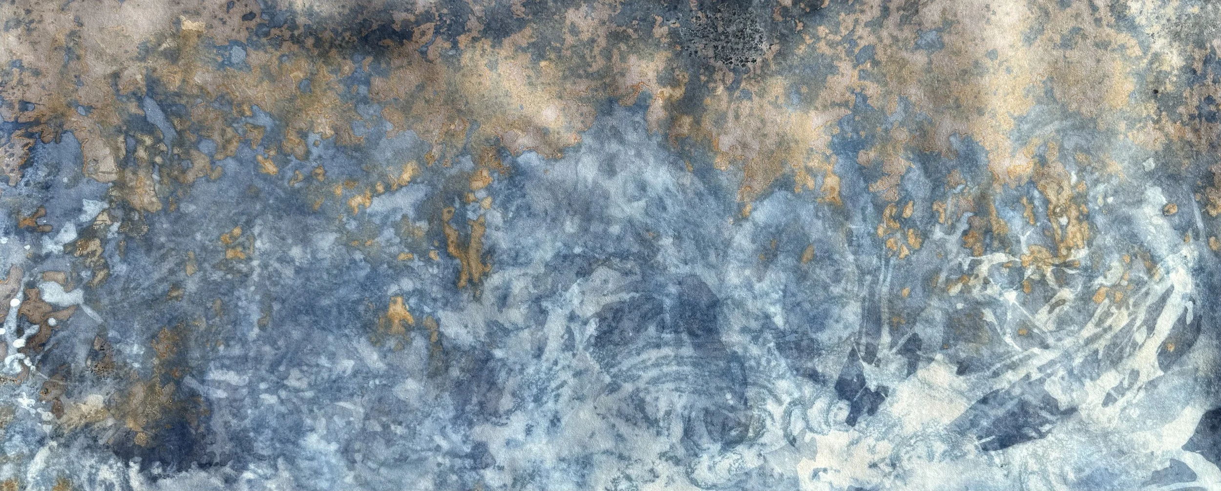 The Glow of Resilience, 2026. Mixed media on paper — 52.5 x 127 cm