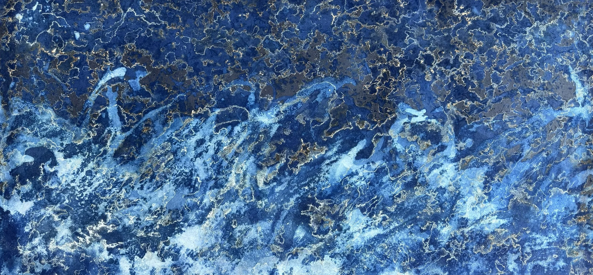 One wave at a time, 2025. Mixed media on paper — 52.5 x 110 cm