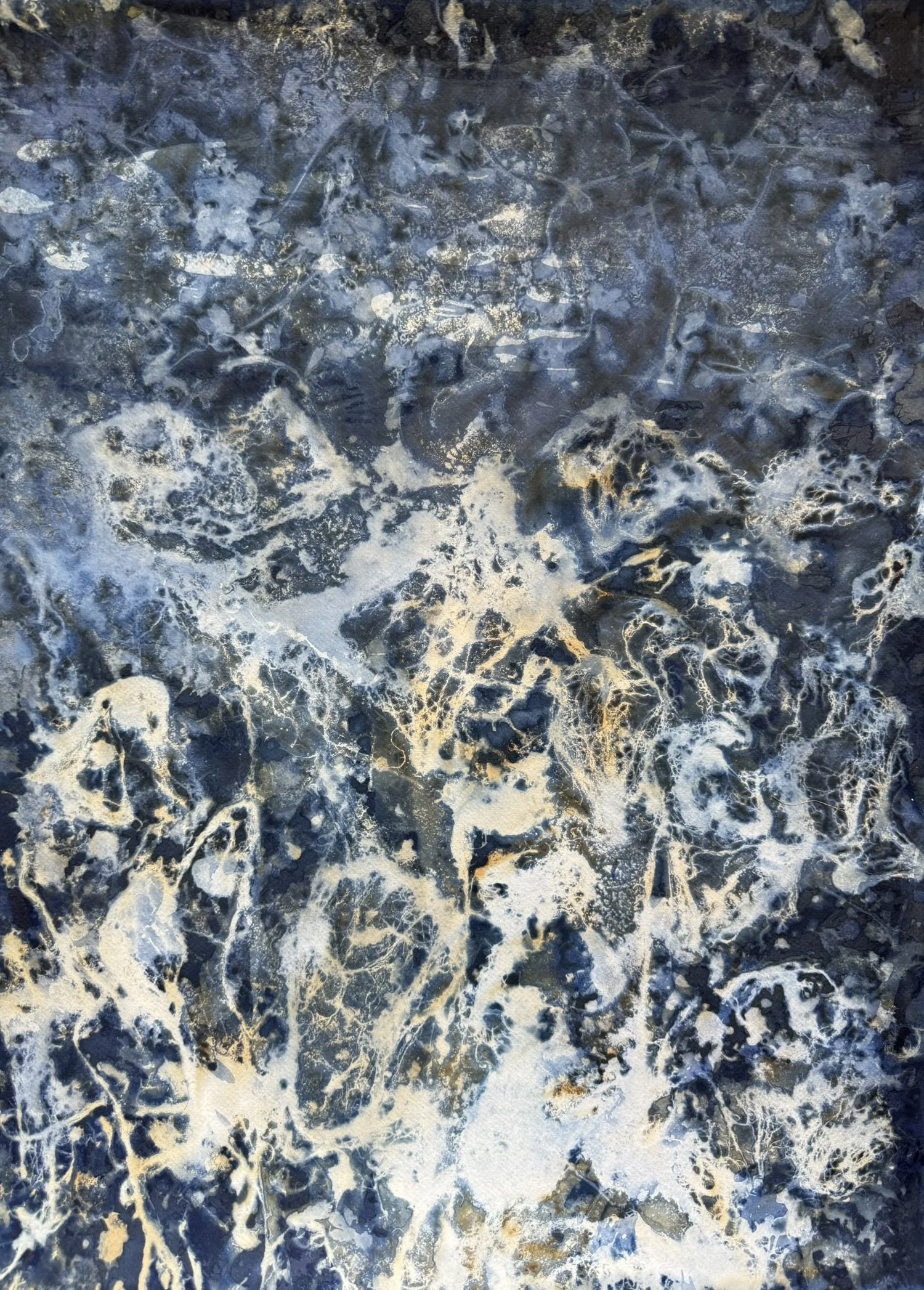 Where the Current Gathers, 2025. Mixed media on paper — 76 x 56 cm 