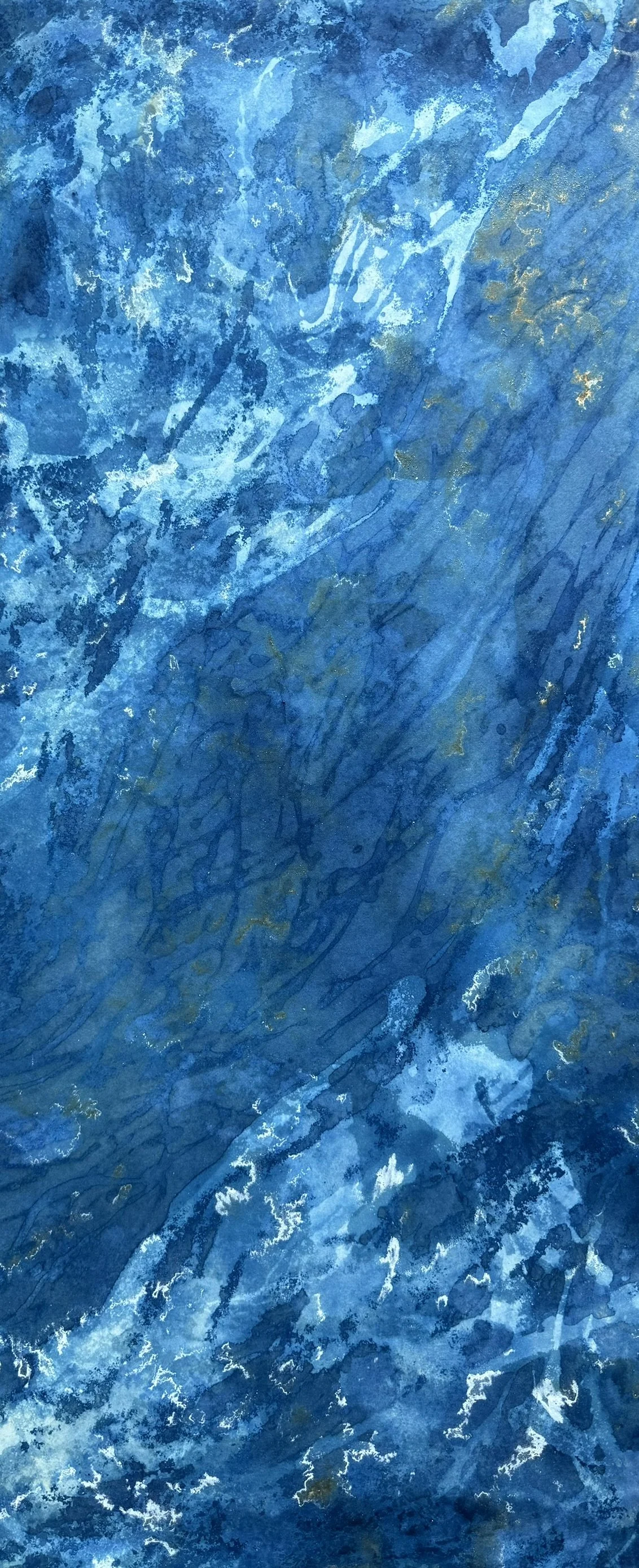 Reflection Between Land and Sea, 2025. Mixed media on paper — 122.5 x 52.5 cm