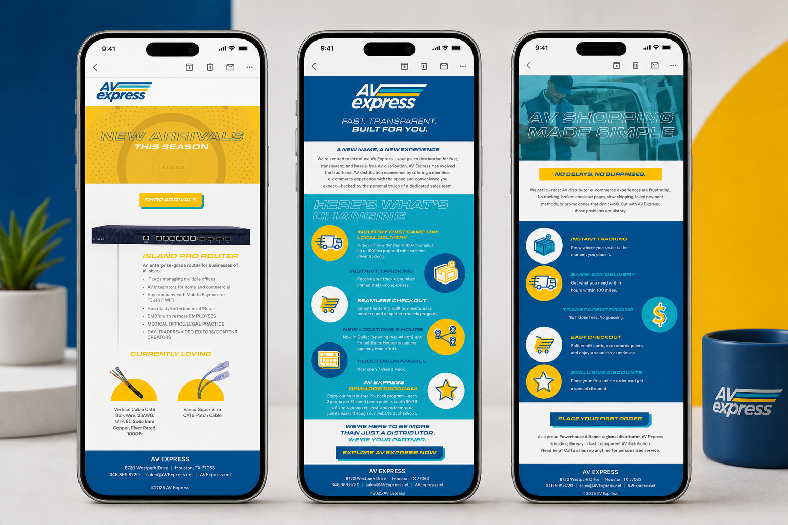 Casa Layfield created branded email campaigns for AV Express that supported product promotion, customer engagement, and business growth.