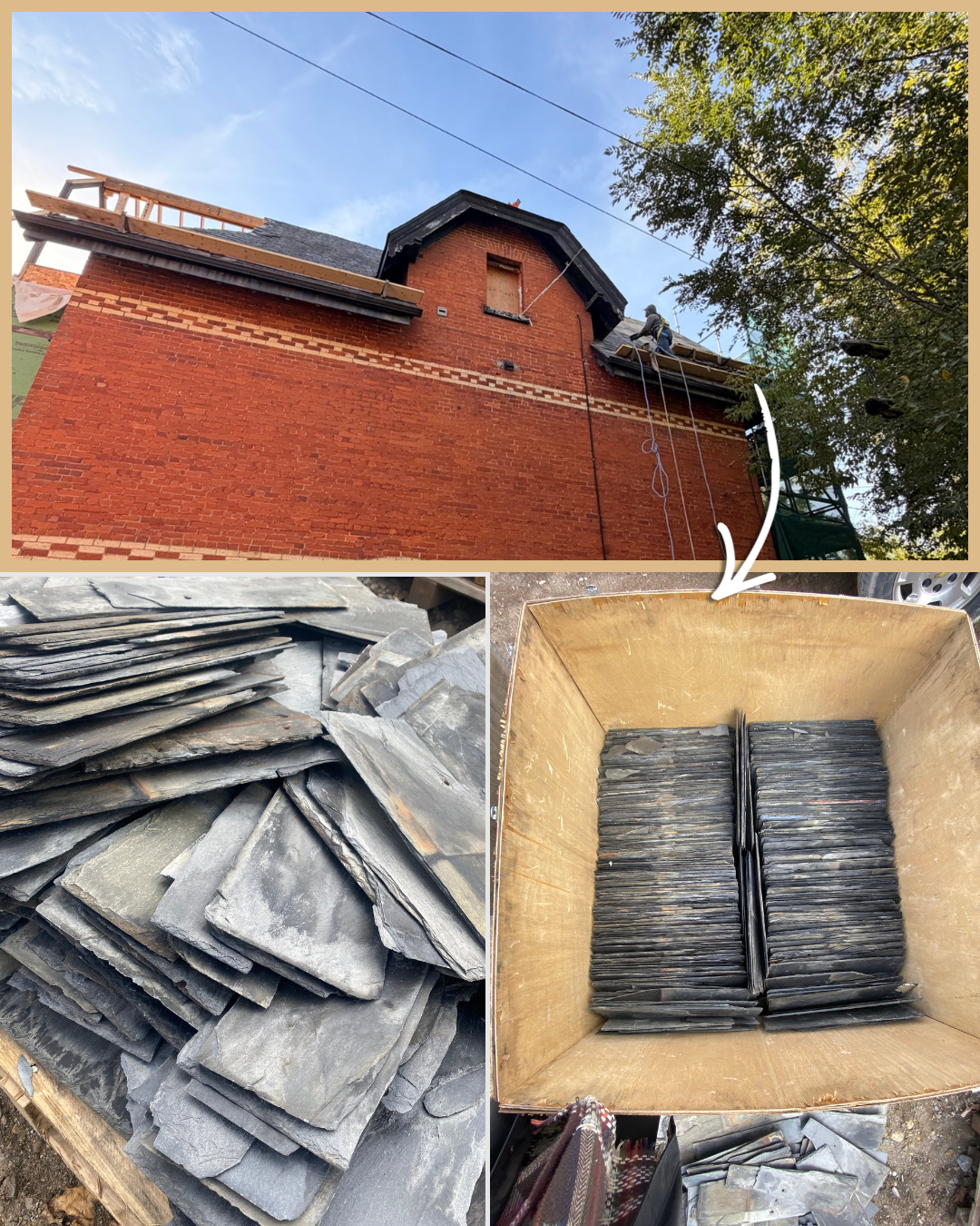 Slate roof tiles from an 1890s Victorian home in Cabbagetown, reclaimed by Arcana Materials in Toronto