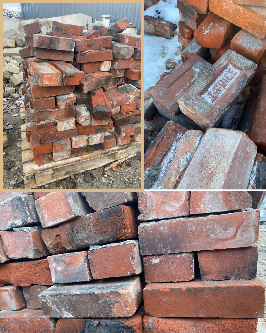 John Price bricks from a 1900s home in Dufferin Grove, salvaged by Arcana Materials in Toronto, 2025