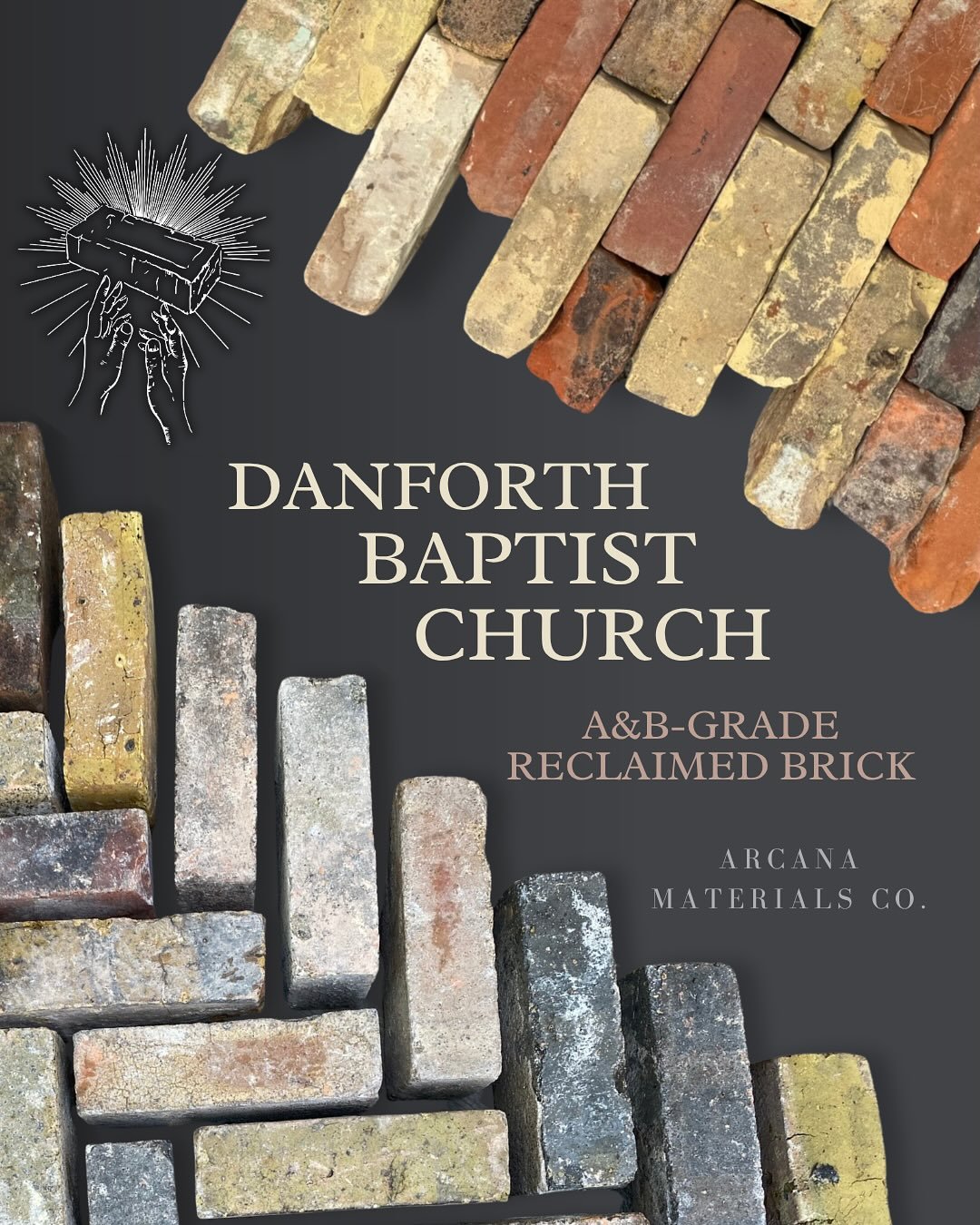 Reclaimed Brick from the Danforth Baptist Church ⛪️ 

A highlight of 2025 has been the special opportunity we&rsquo;ve had to salvage thousands of incredible arts&amp;crafts style bricks from this 1911 church in Toronto. These have lovely colour vari