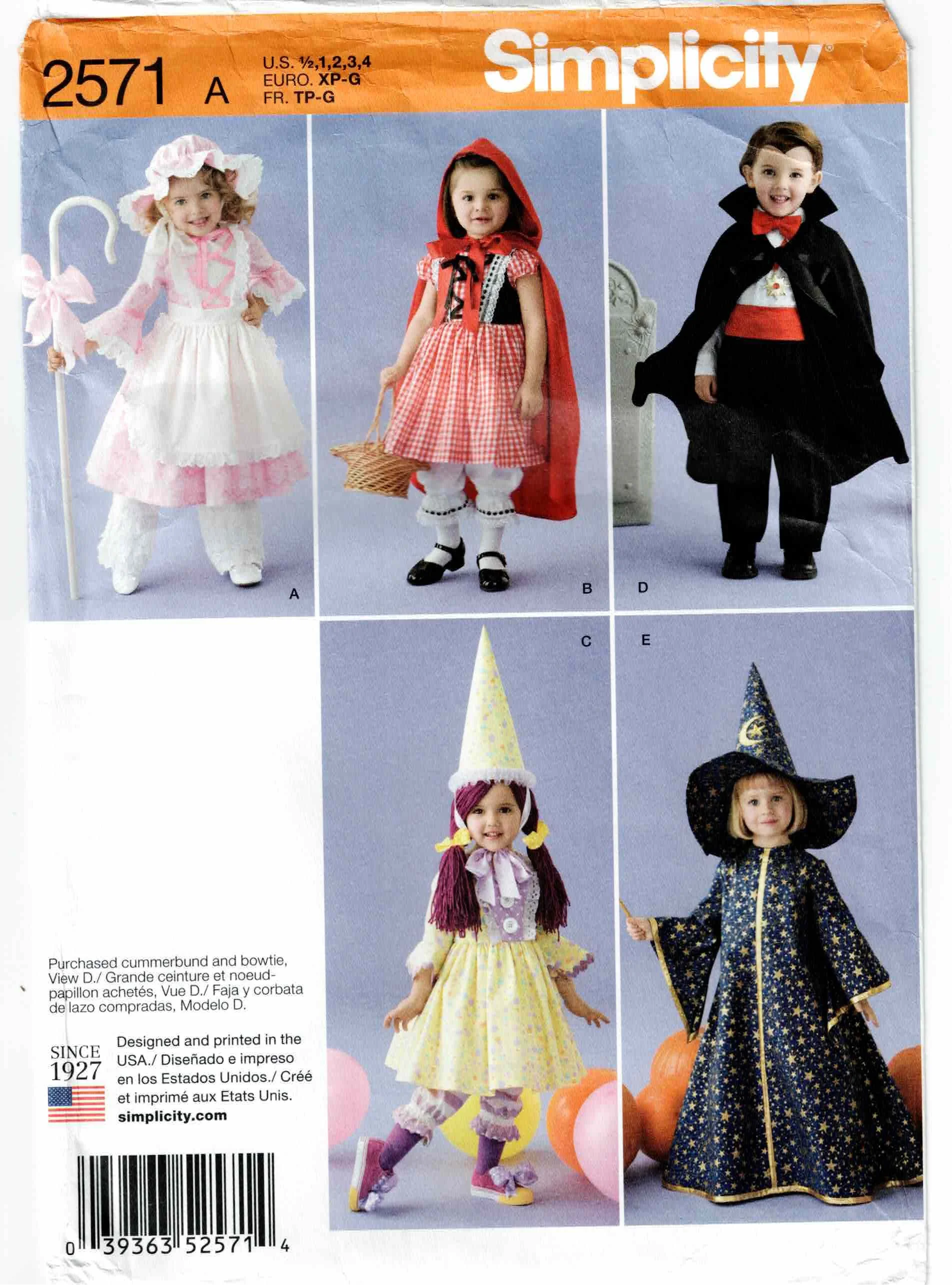 Simplicity Pattern #2571 Circa 2019 - Size range ½-1-2-3-4