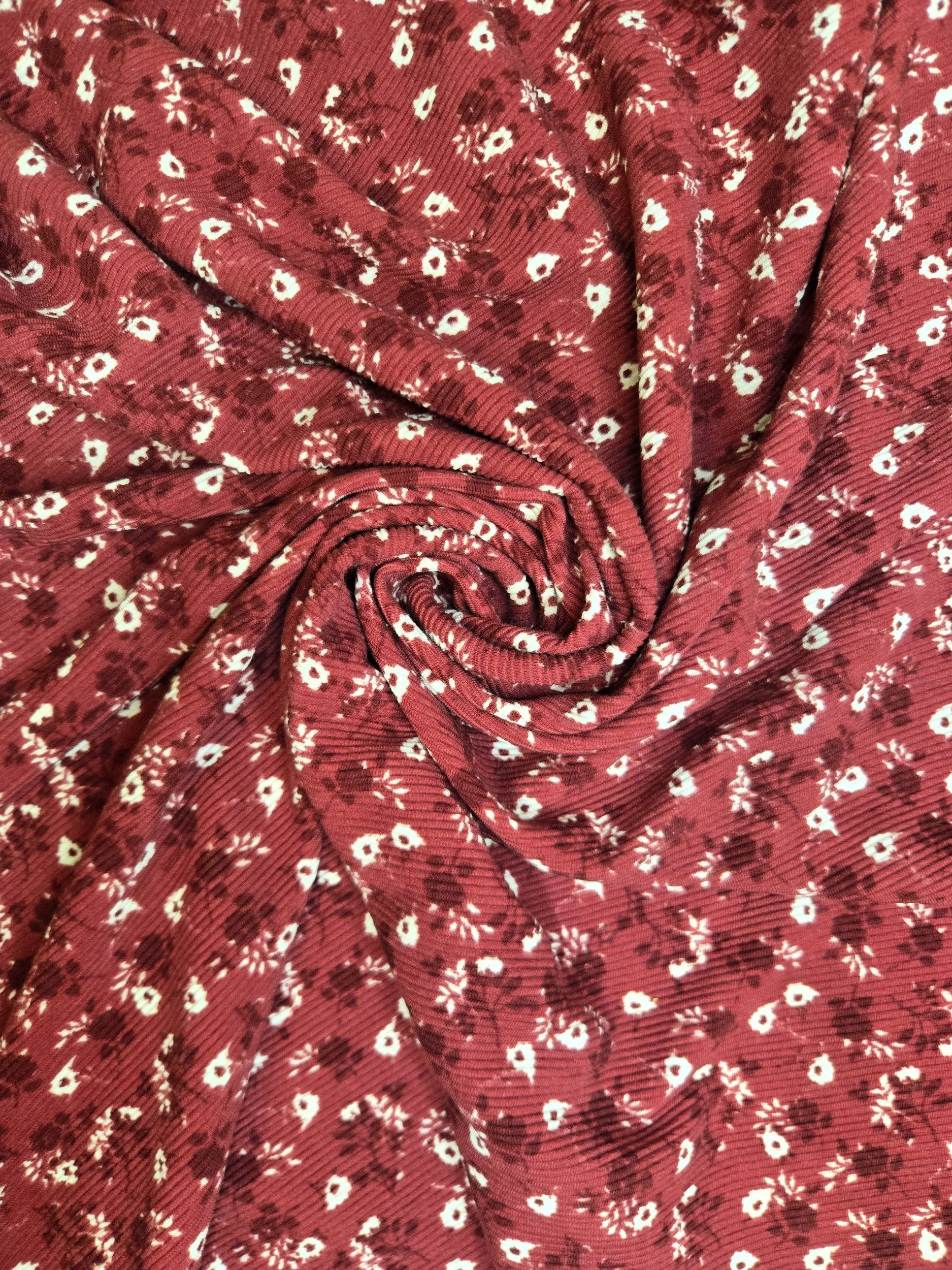 Merlot Flowers - Stretch Knit