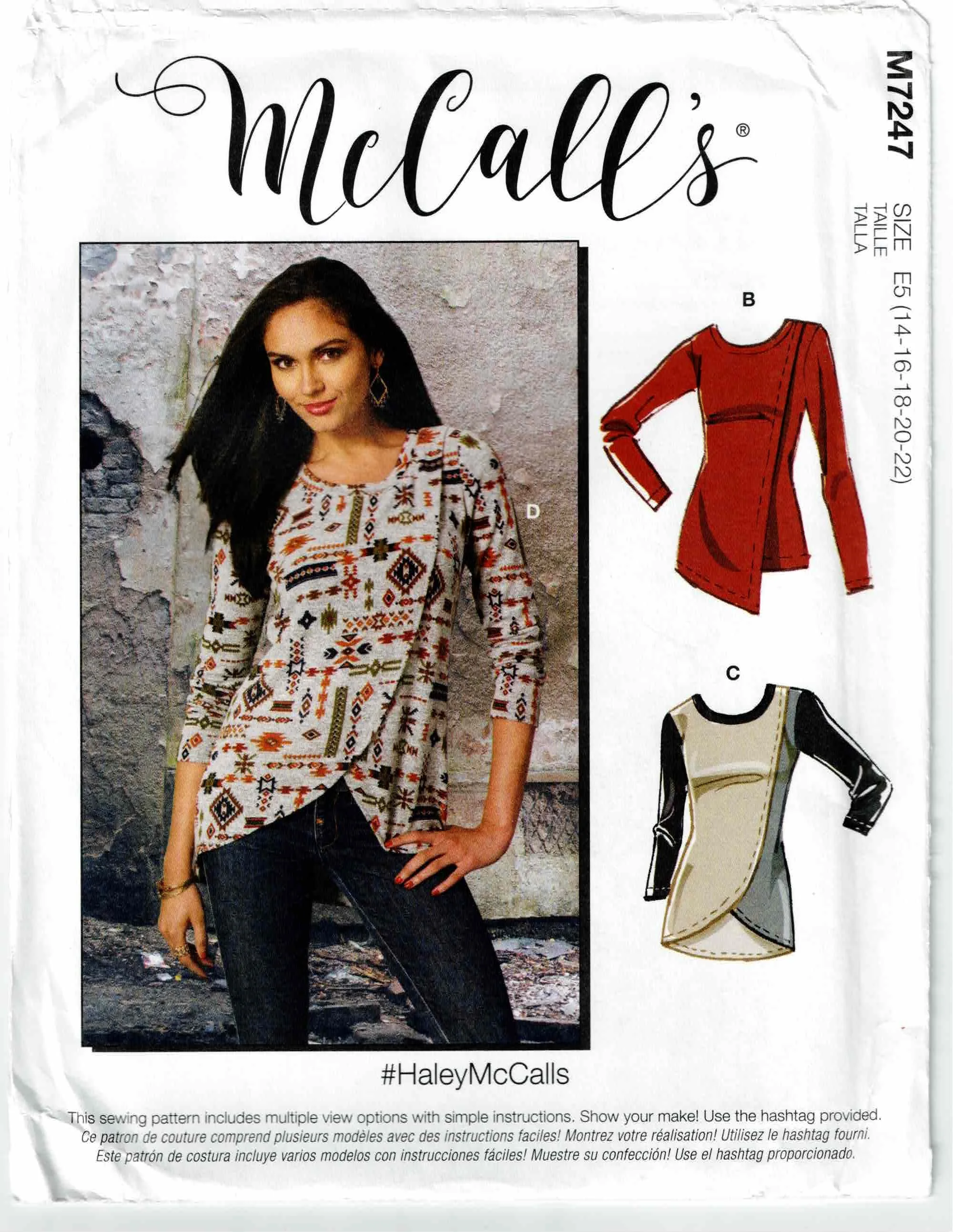 McCall's Pattern #M7247 Circa 2020 - Size range 14/16/18/20/22