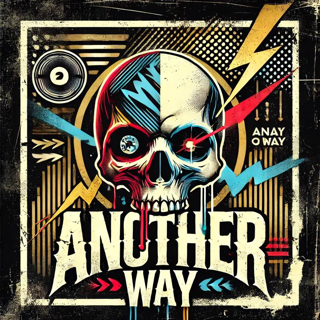 A colorful graphic featuring a skull with dripping paint, surrounded by lightning bolts and arrows. The text reads "Another Way" and includes a stylized design with vibrant colors and a distressed effect.