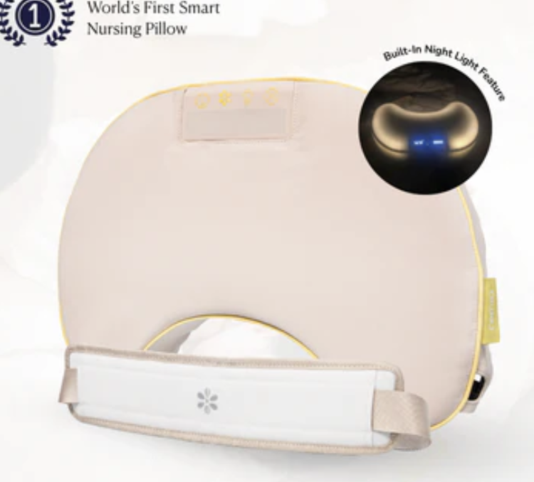 This nursing pillow is incredible! It tracks left and right feeds, lights up, AND weighs baby! CODE EMMYDOULA 
