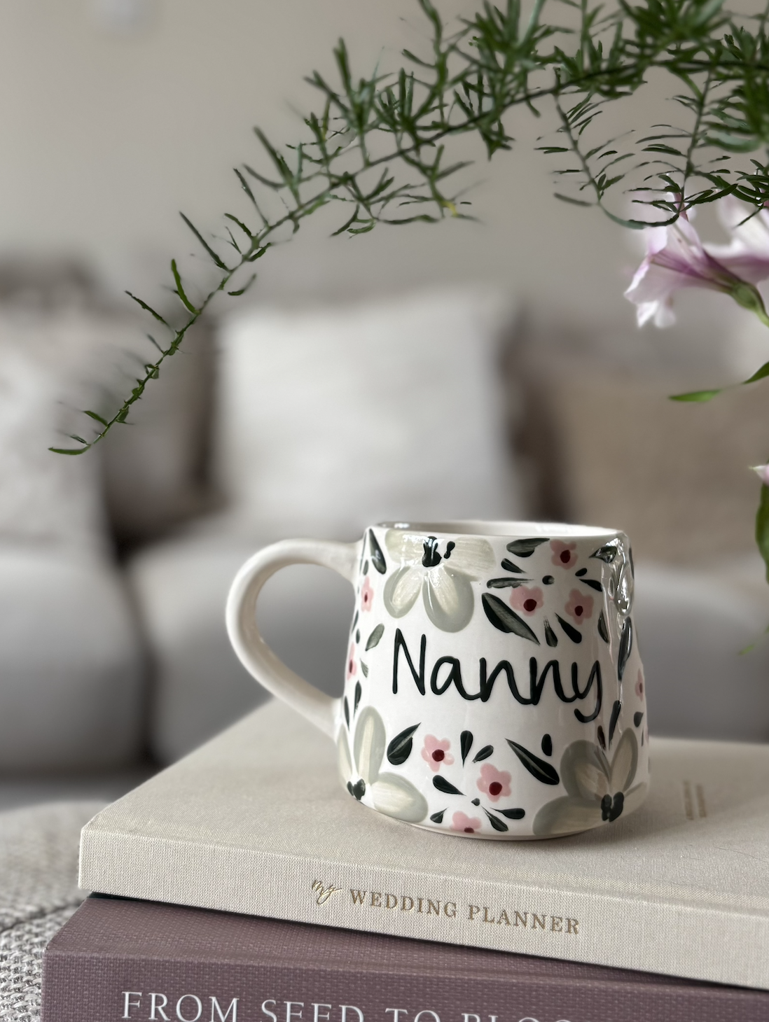 Taupe Flora PERSONALISED Chunky Mug