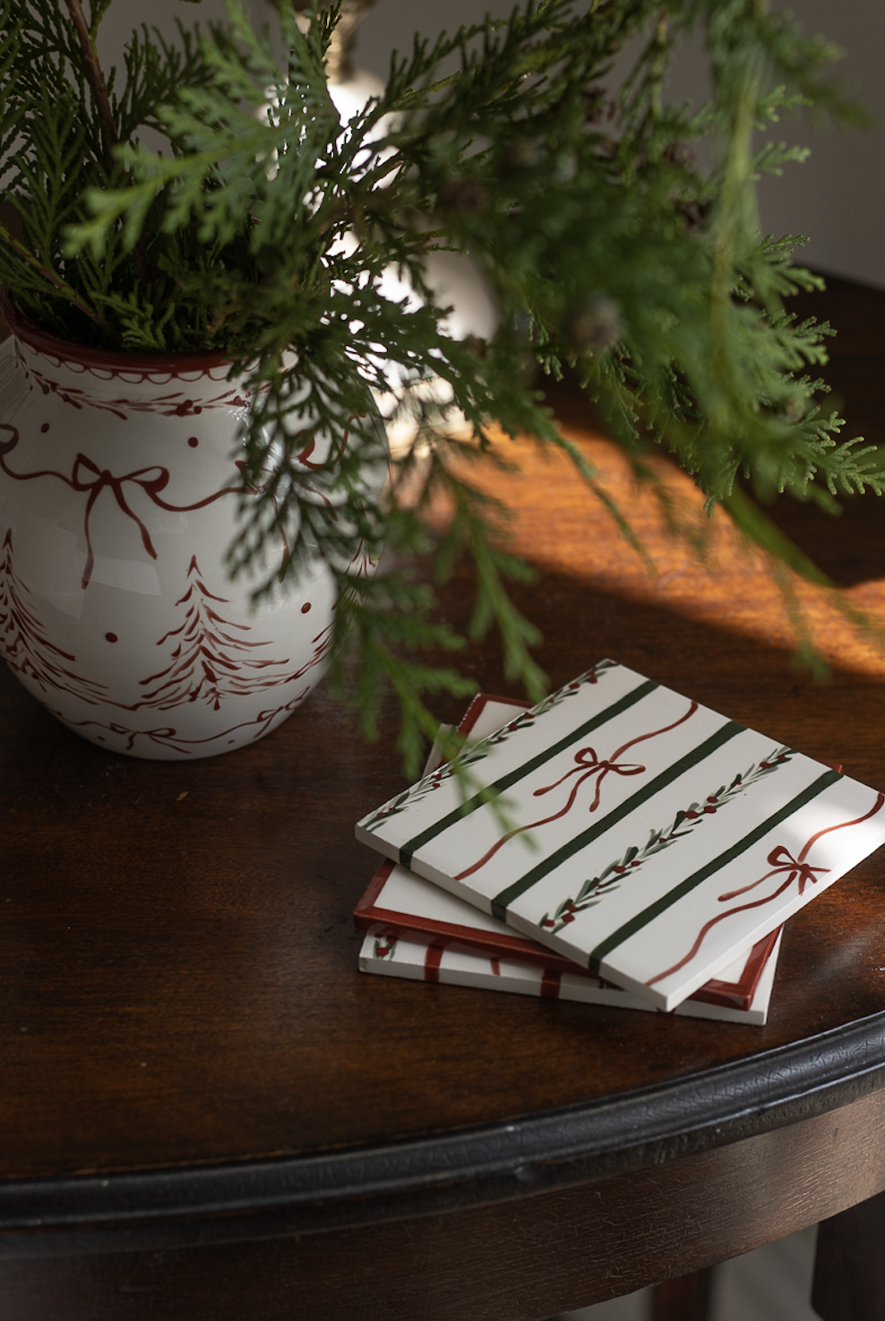 Christmas Ribbons Coaster Duo