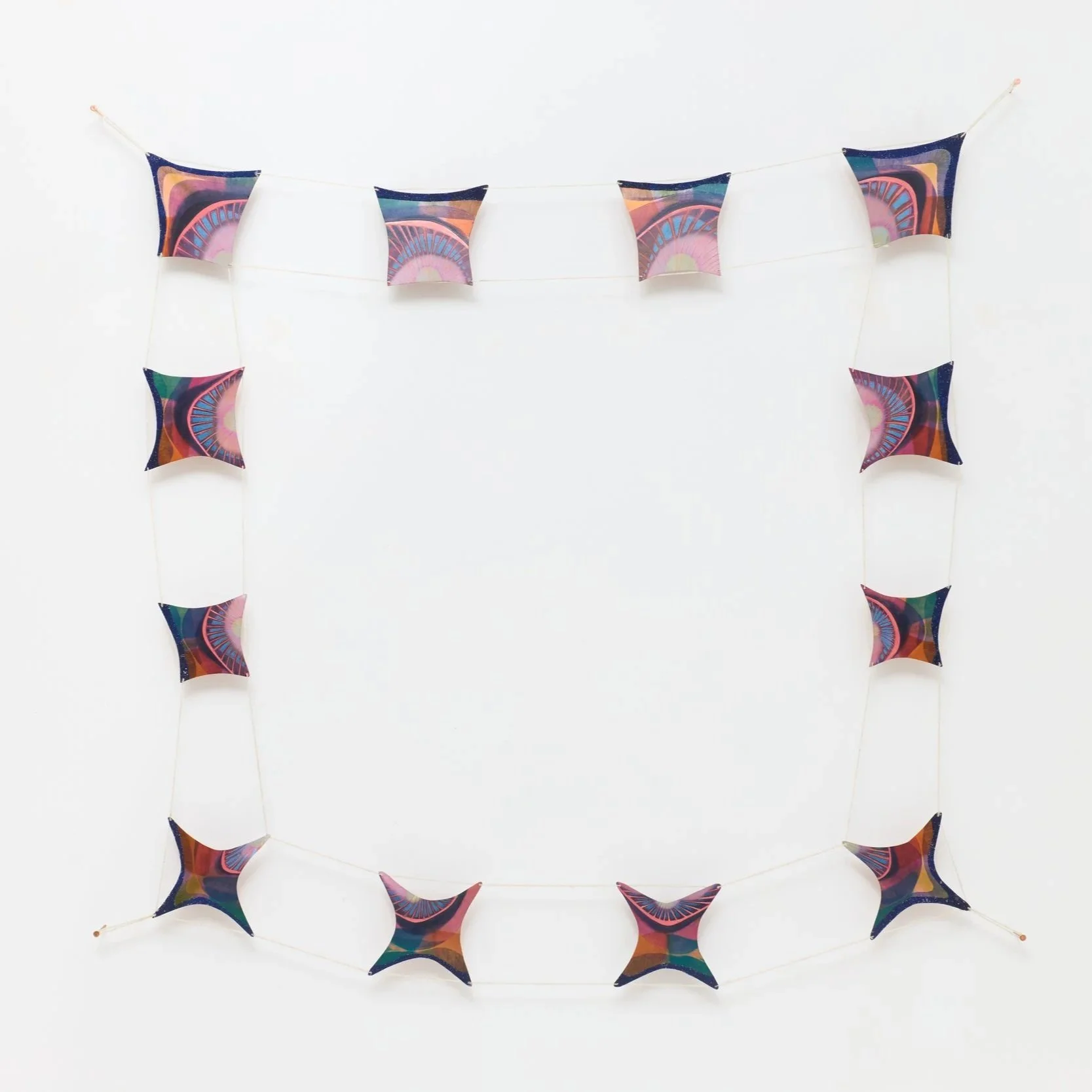 Psuedo-Nectaries, 2026, oil on copper with glass beads and linen thread, 49 x 53 inches