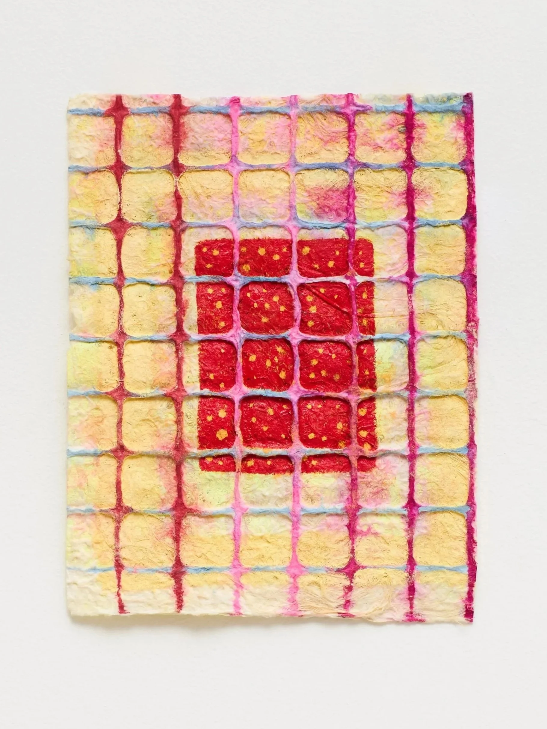 Inflorescence no. 01, 2026, watercolor, oil and glass beads on pressed paper, 9 x 7 1/2 inches
