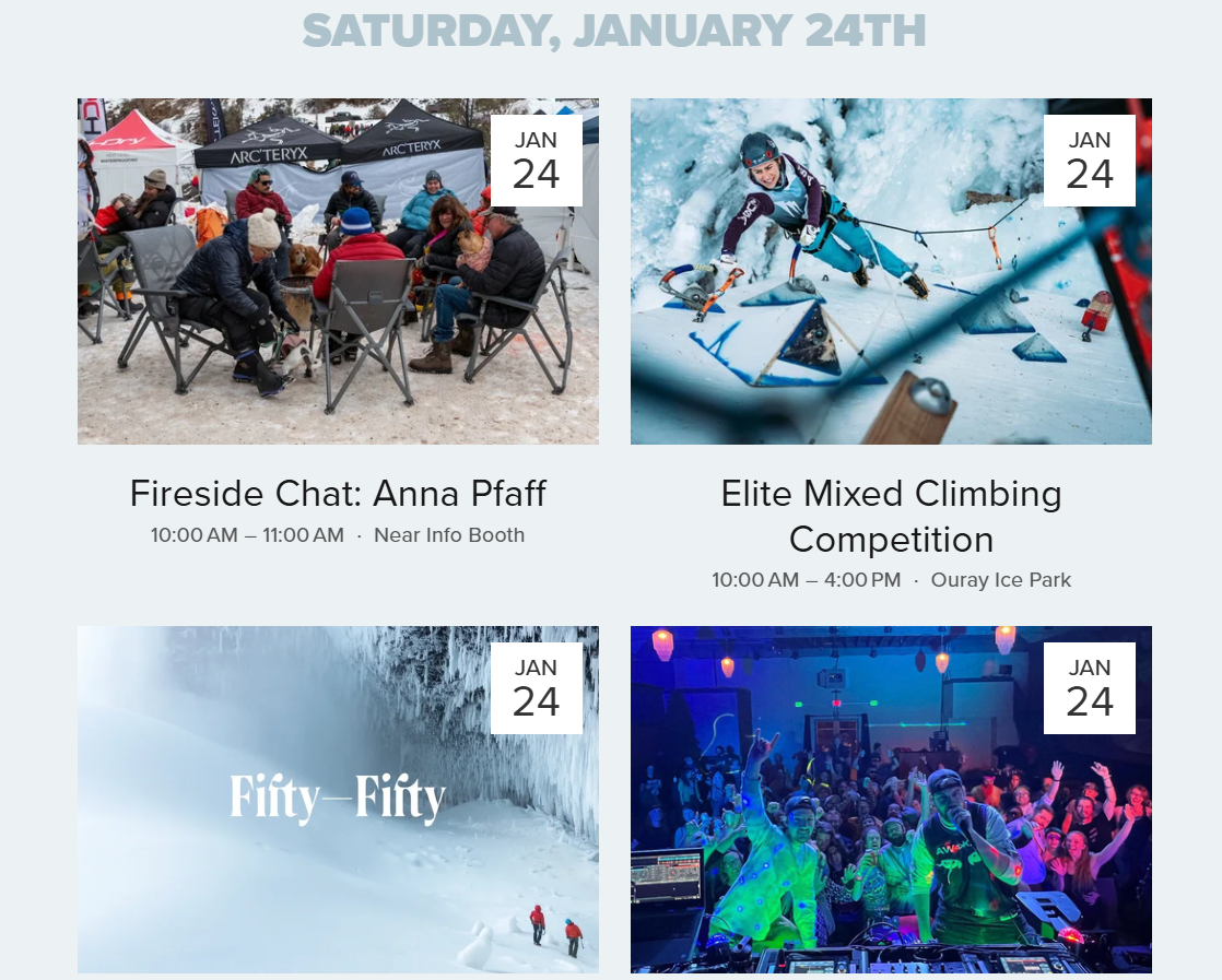 Ouray Ice(Less) Fest schedule for January 24