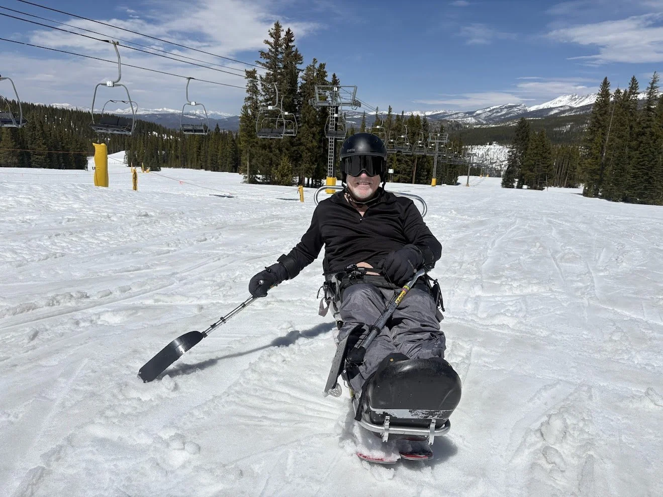 Jim in his sit ski ready to shred
