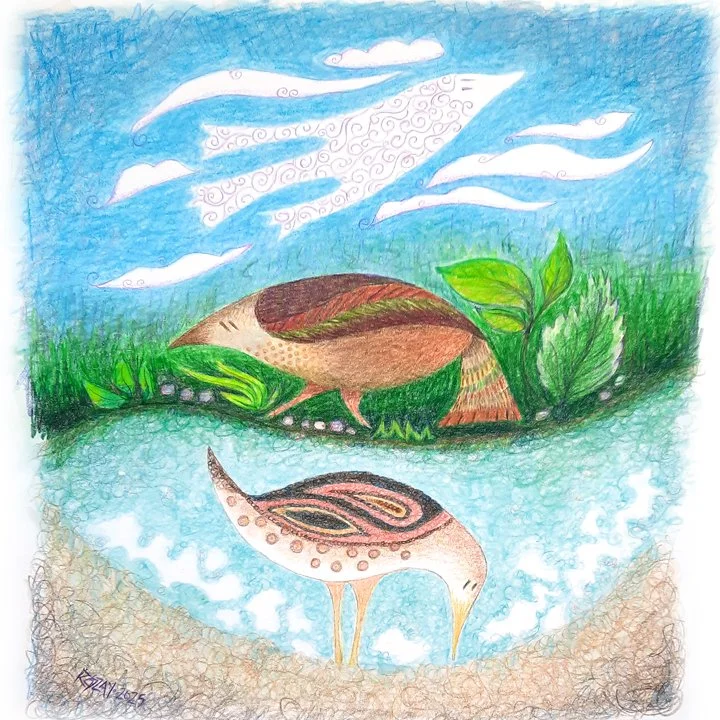 "Sky Land Sea" coloured pencil