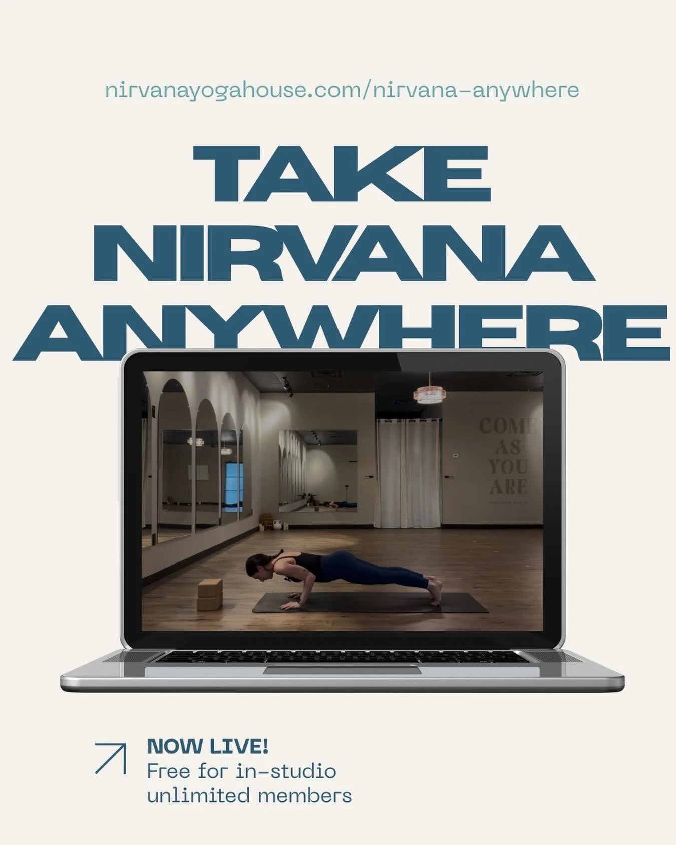 Nirvana Anywhere is officially live. 💻✨
(If you&rsquo;re on our email list, you already heard this first!)

5 to 30-minute quick flows, breathwork, and meditations you can do from your living room, your backyard, a hotel room, or anywhere. There&rsq