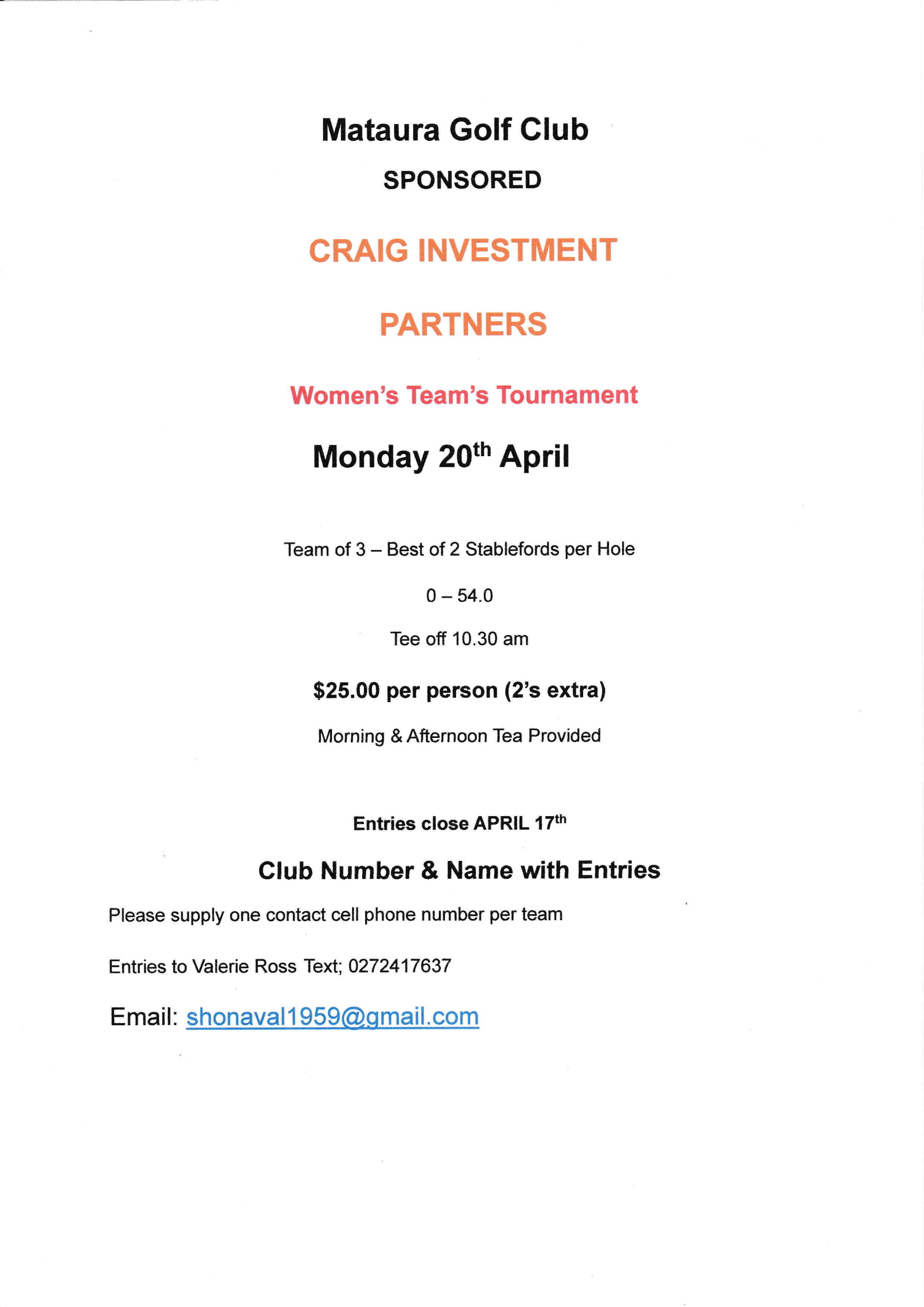 Mataura Golf Club Womens Team Tournament