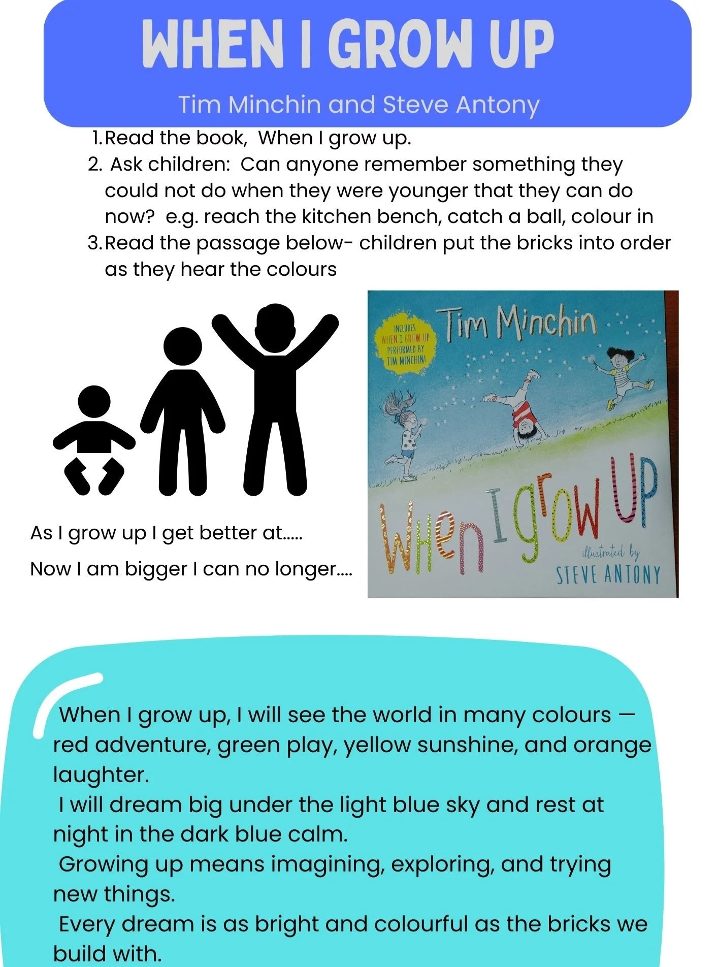 🌟 When I grow up&hellip; I&rsquo;ll dream big, play loud, and see the world in every colour.

In our Six Bricks story sessions, children explore the colours of imagination:
❤️ Red adventure
💚 Green play
💛 Yellow sunshine
🧡 Orange laughter
💙 Ligh
