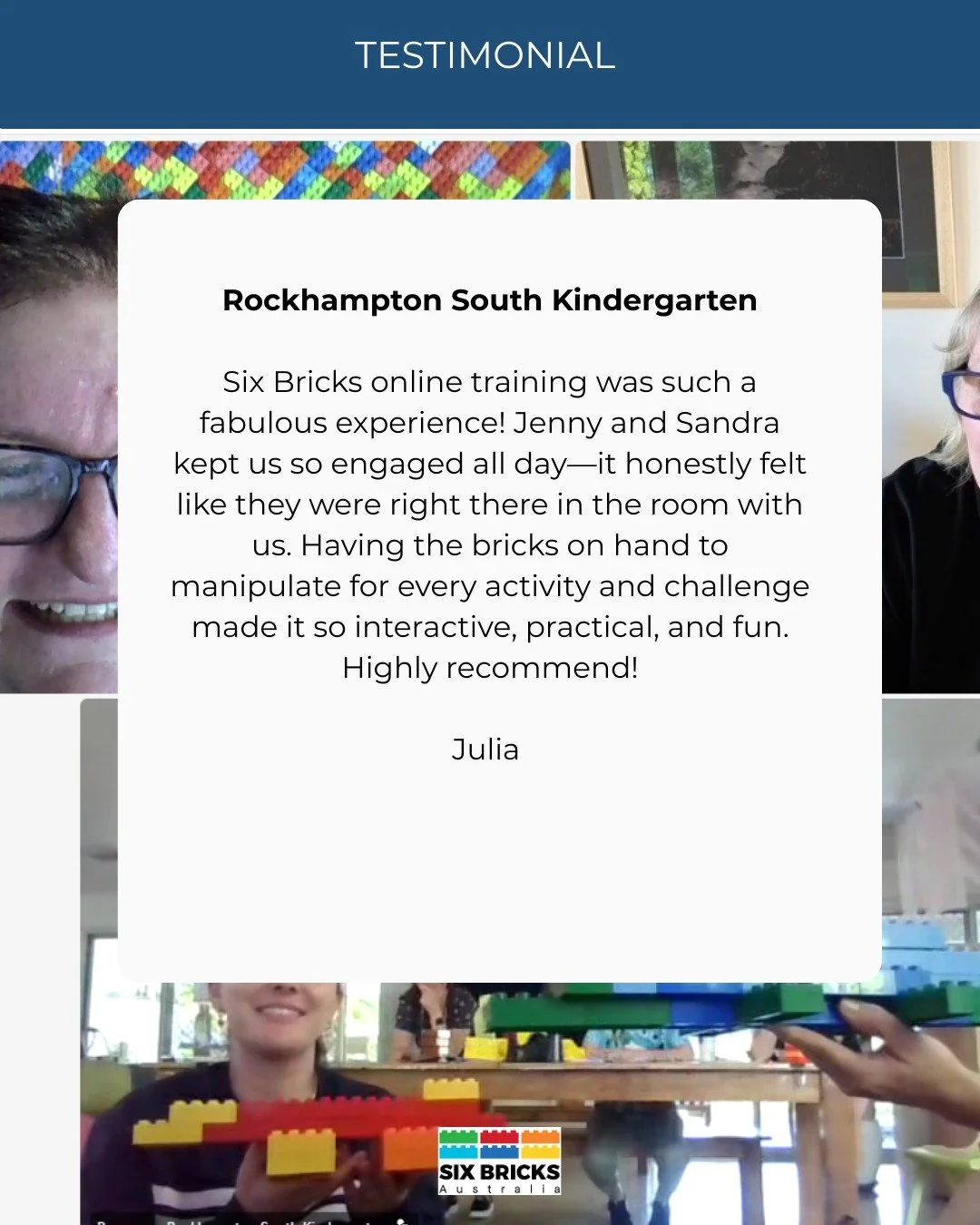 Thank you so much, Julia, for your beautiful message 💛

We&rsquo;re absolutely thrilled to hear how Six Bricks is making a difference at @rockhamptonsouthkindergarten

Your team&rsquo;s energy and commitment to playful, purposeful learning truly shi
