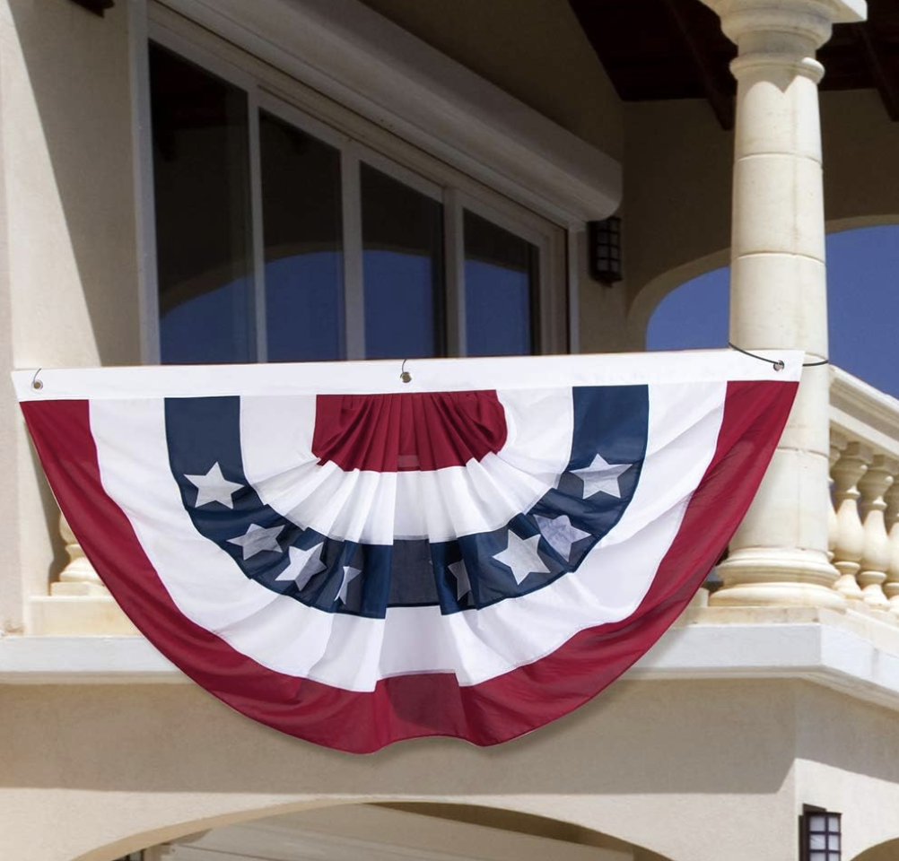 American Flag Bunting Patriotic Pleated Half Fan Flag USA Porch Red White and Blue Bunting for 4th of July
