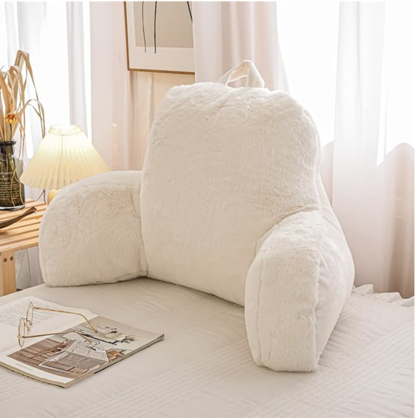 Standard Faux Fur Bed Rest Pillow with Arms