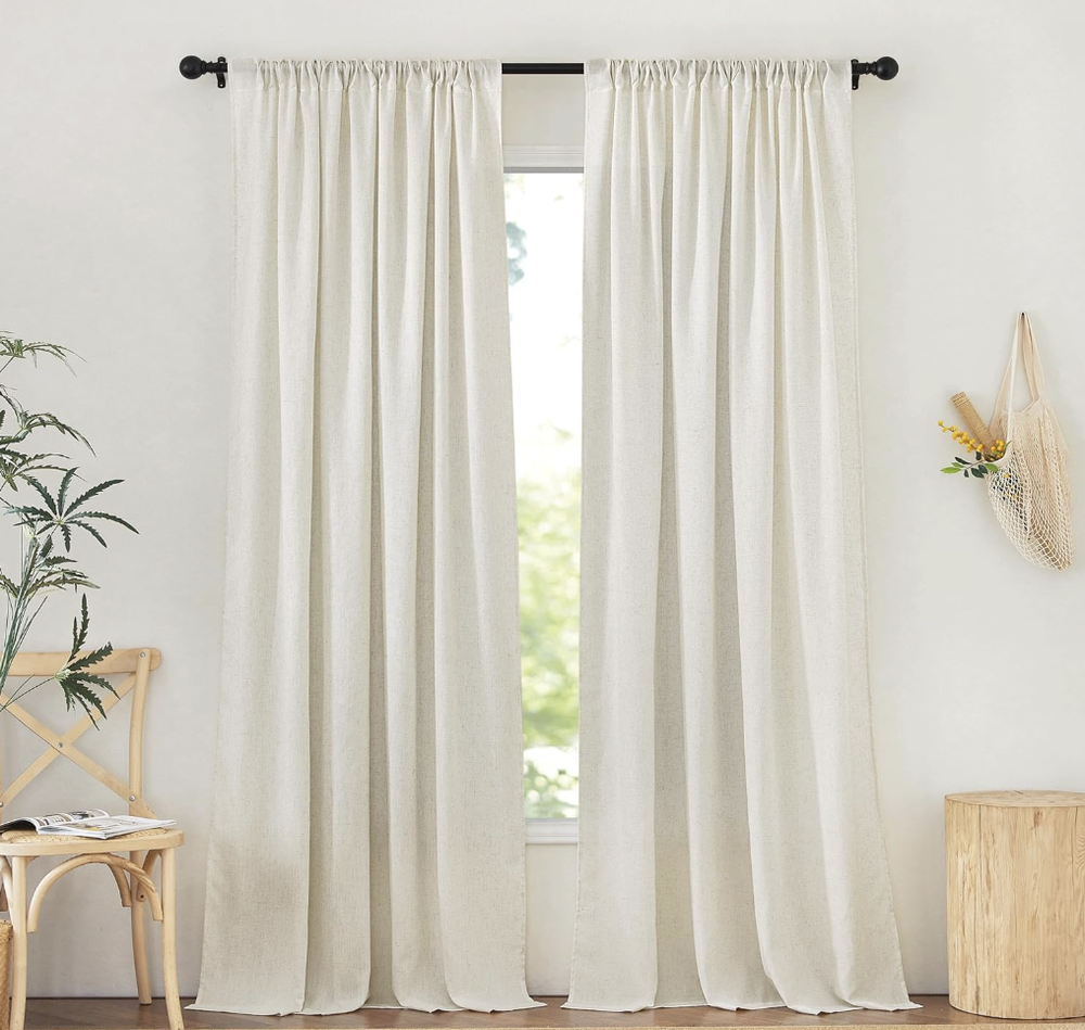 Natural Thick Linen Curtains 108 inches Long 