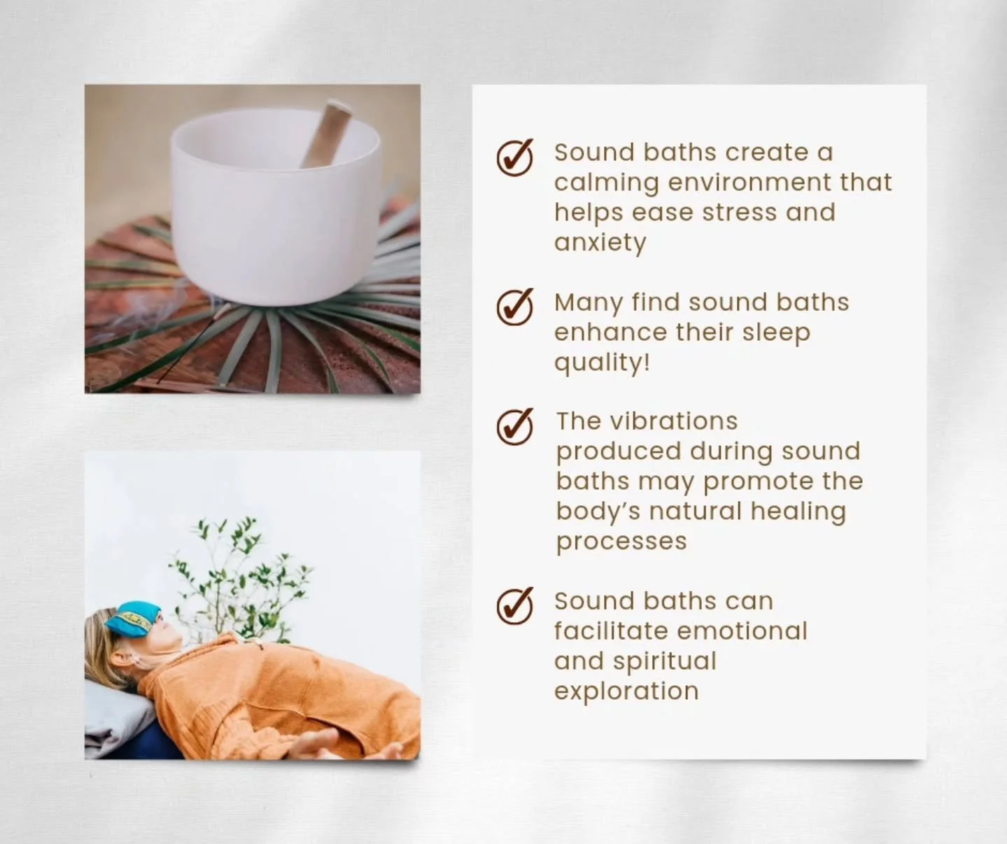 @intunikki.spirit is at the studio for a sound bath 🌟 this Friday 🌟

Curious about what a sound bath can do for you? Here are just a few of the benefits you may experience! 

From deep relaxation to mental clarity, these vibrations help guide the b