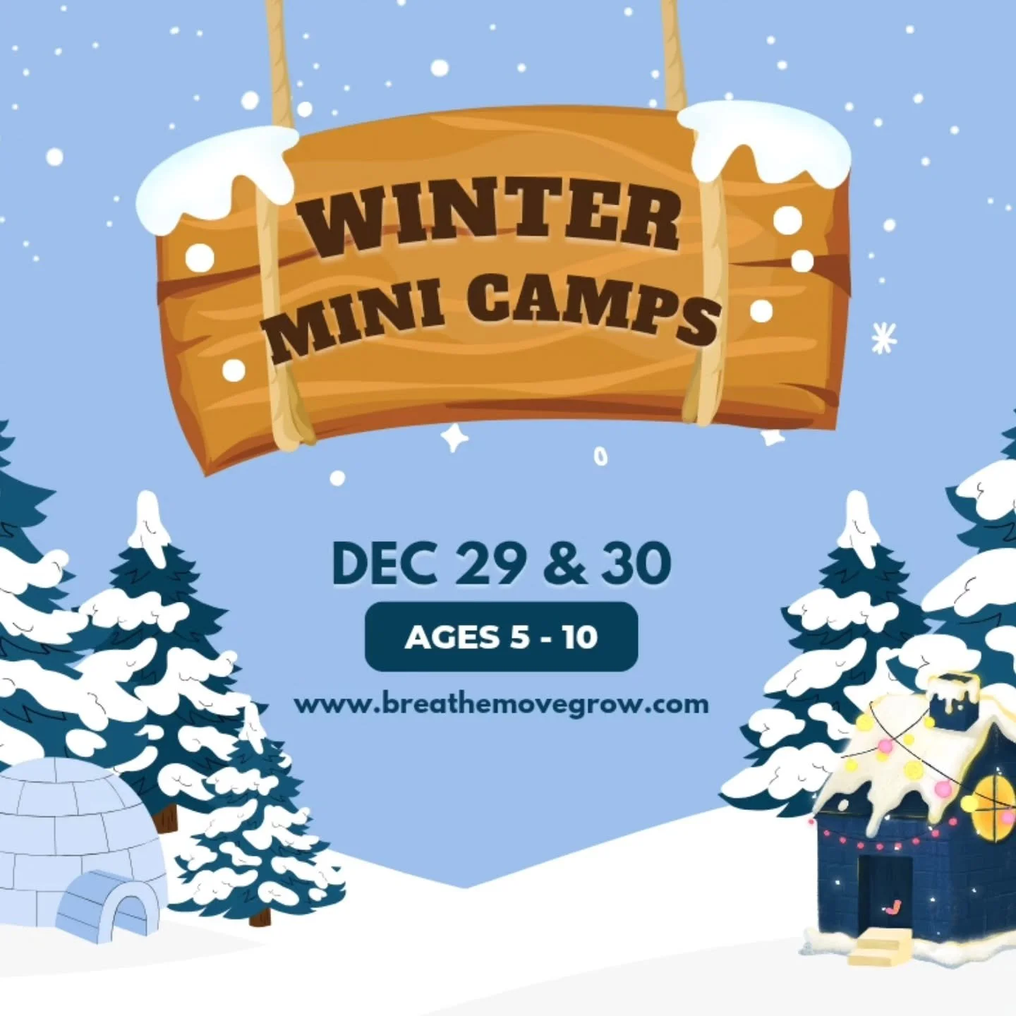 TWO Mini Camps this month! Join us in the studio for one, or both ✨️

They'll each include:

❄️ Active games that will have kids working AND laughing hard

❄️ Wintery yoga and mindfulness for cozy, chill vibes

❄️ Fun crafts that are perfect for draw