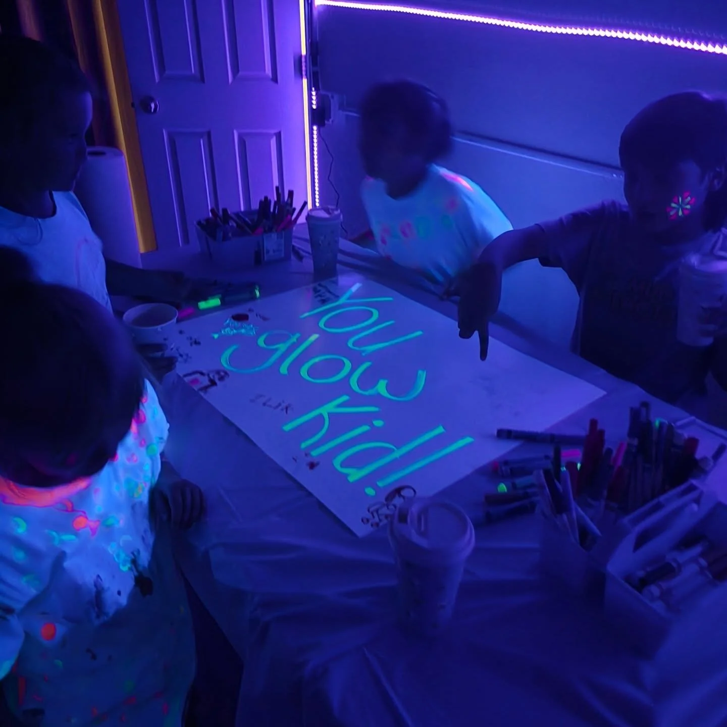 Whew! First glow party down 💫

The kids let kindness shine bright by writing messages on a poster, played games, danced, and had so much fun!