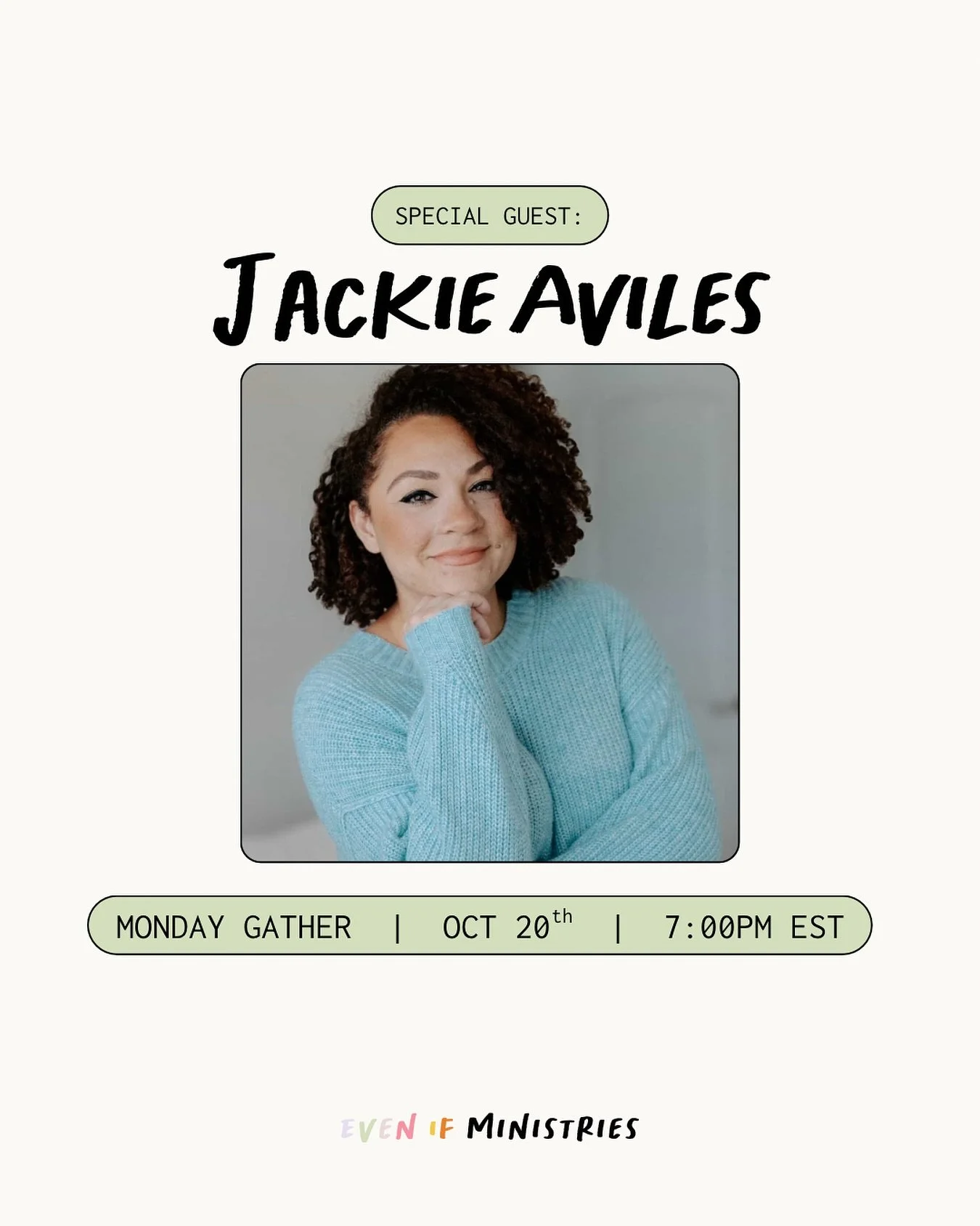 GUEST SPEAKER REVEAL: Jackie Aviles✨

She&rsquo;ll be teaching a powerful message on The Beatitudes &mdash; Jesus&rsquo; timeless message about what it means to live a life of abundance and purpose. 

🗓️ 10/20 @7pm EST
📍 Link in bio to register!

C