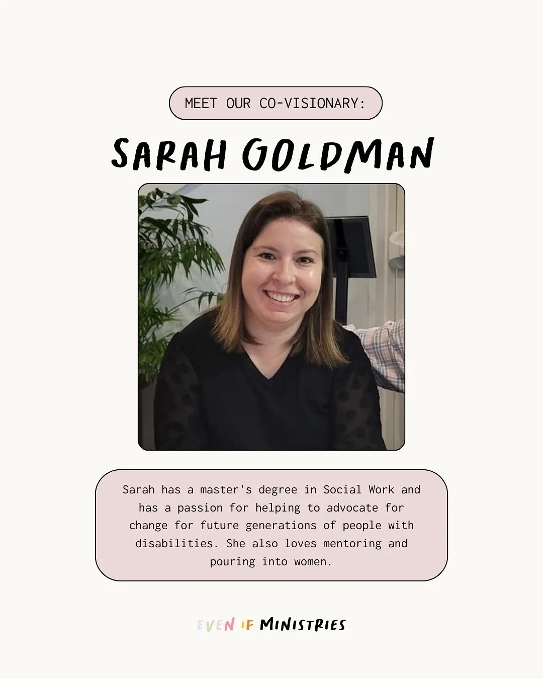 Meet Sarah, Even If&rsquo;s Co-Visionary🩷

Thank you Jesus for Sarah&rsquo;s obedience and impact on our ministry!

#faith #community #disabledcommunity #disability #chronicpain #biblestudy #ministry #jesus