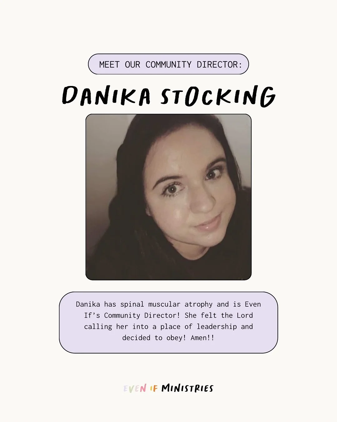 Meet Danika, Even If&rsquo;s Community Director💜

We&rsquo;re so grateful for everything she does for our ministry!

#faith #community #disabledcommunity #disability #chronicpain #biblestudy #ministry #jesus