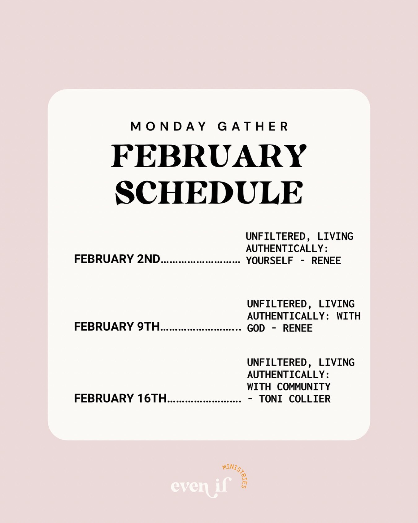 February is here!❤️

That means a new Monday Gather schedule AND a brand new series! 

Join us as we dive into Unfiltered, Living Authentically with @reneedollenmayer and @tonijcollier !

🔗Link in bio to register

#jesus #faith #disability #chronici