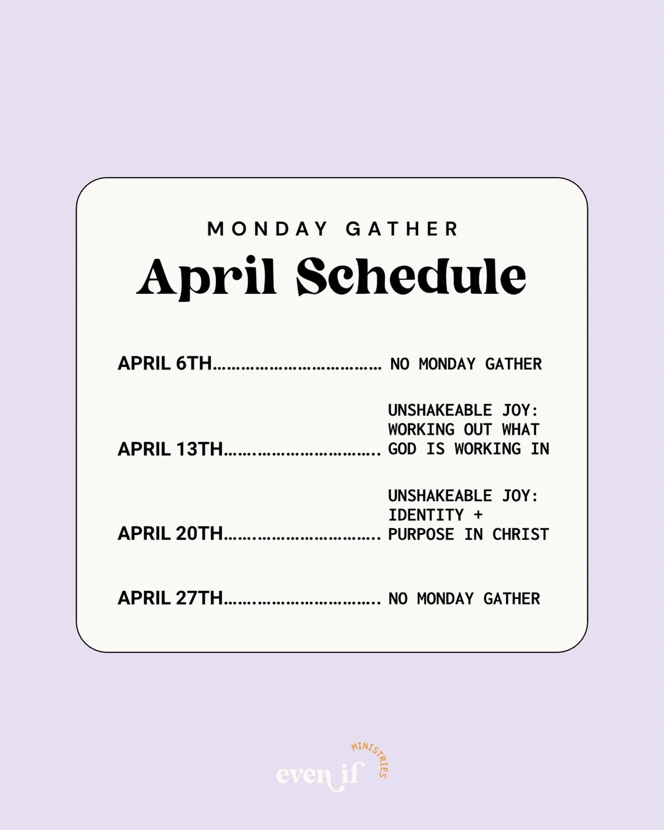 Hello April🌸🌷🧺

A new month means a new Monday Gather schedule! Join us as we continue our series, Unshakeable Joy!

Link in bio to register!

#biblestudy #faith #jesus #disability