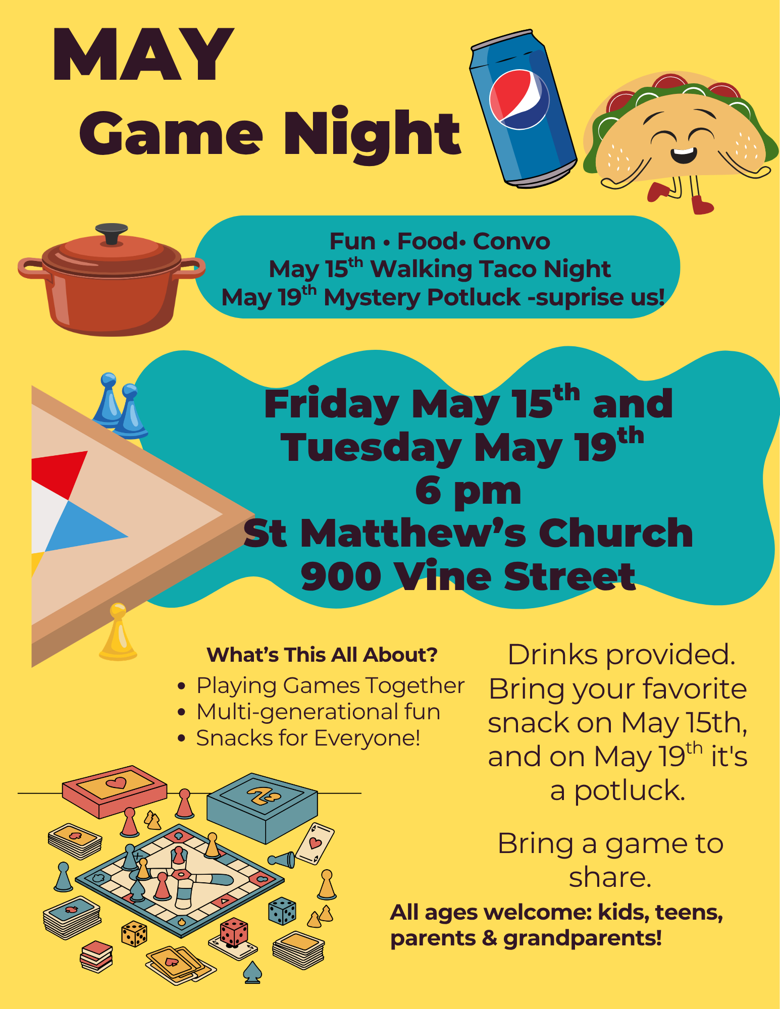 Family Game Night &amp; Mystery Potluck Event