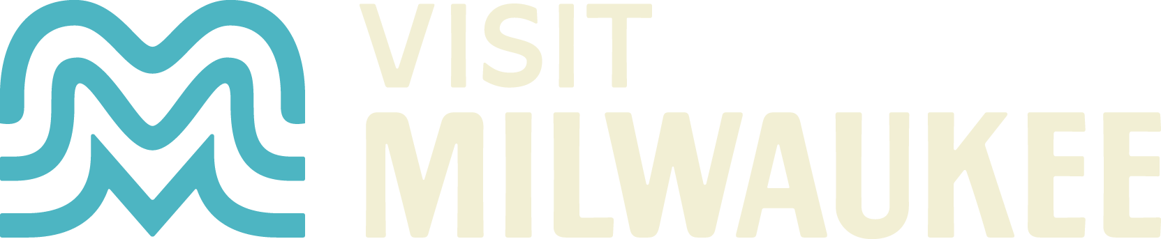 The Visit Milwaukee logo, which is an M created by three stacked waves in teal