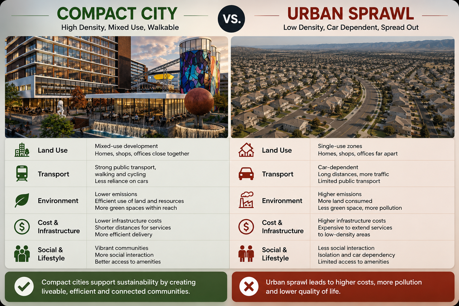 Comparison of land-use efficiency between urban sprawl and mixed-use density