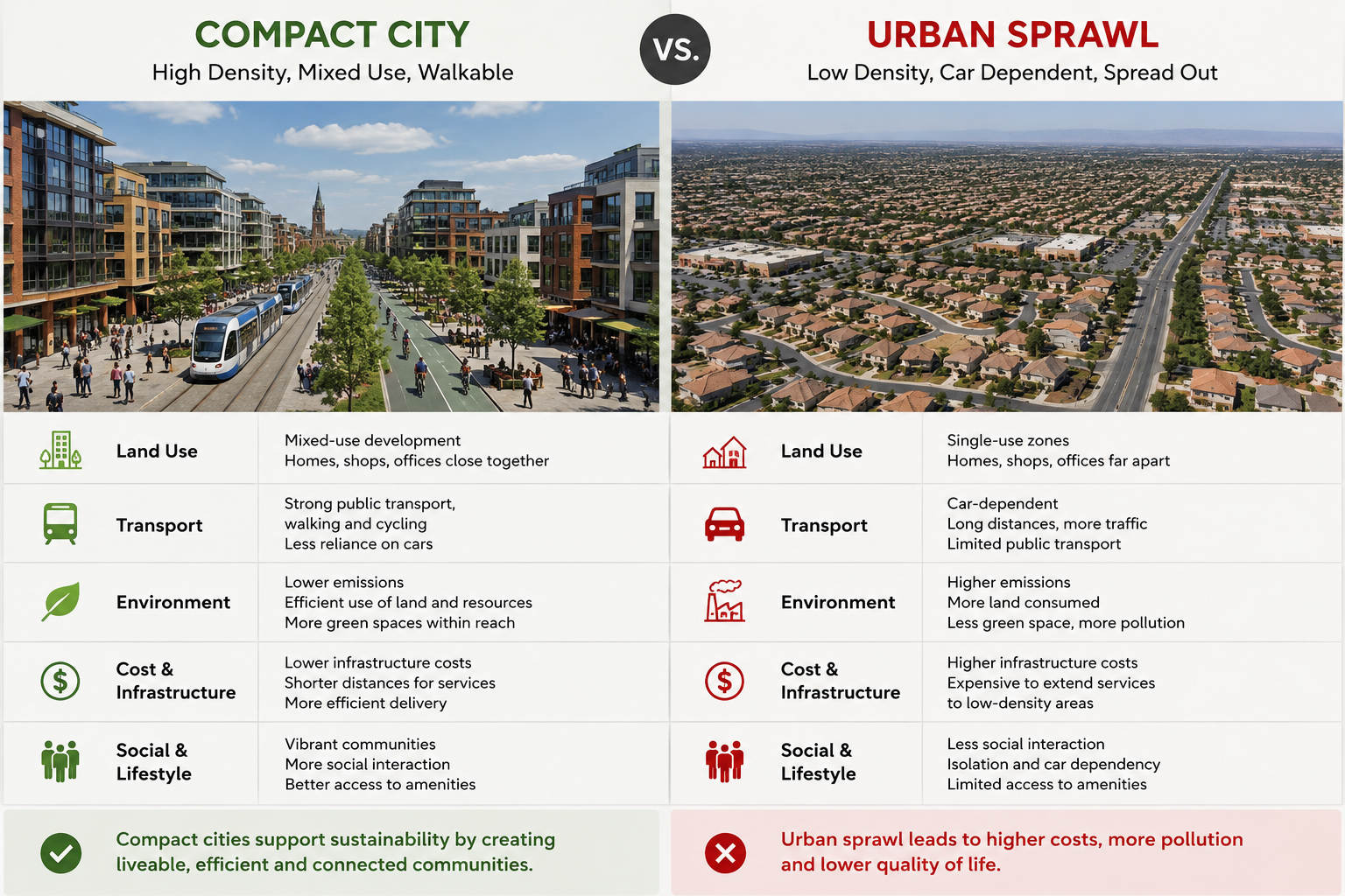 Comparison of land-use efficiency between urban sprawl and mixed-use density