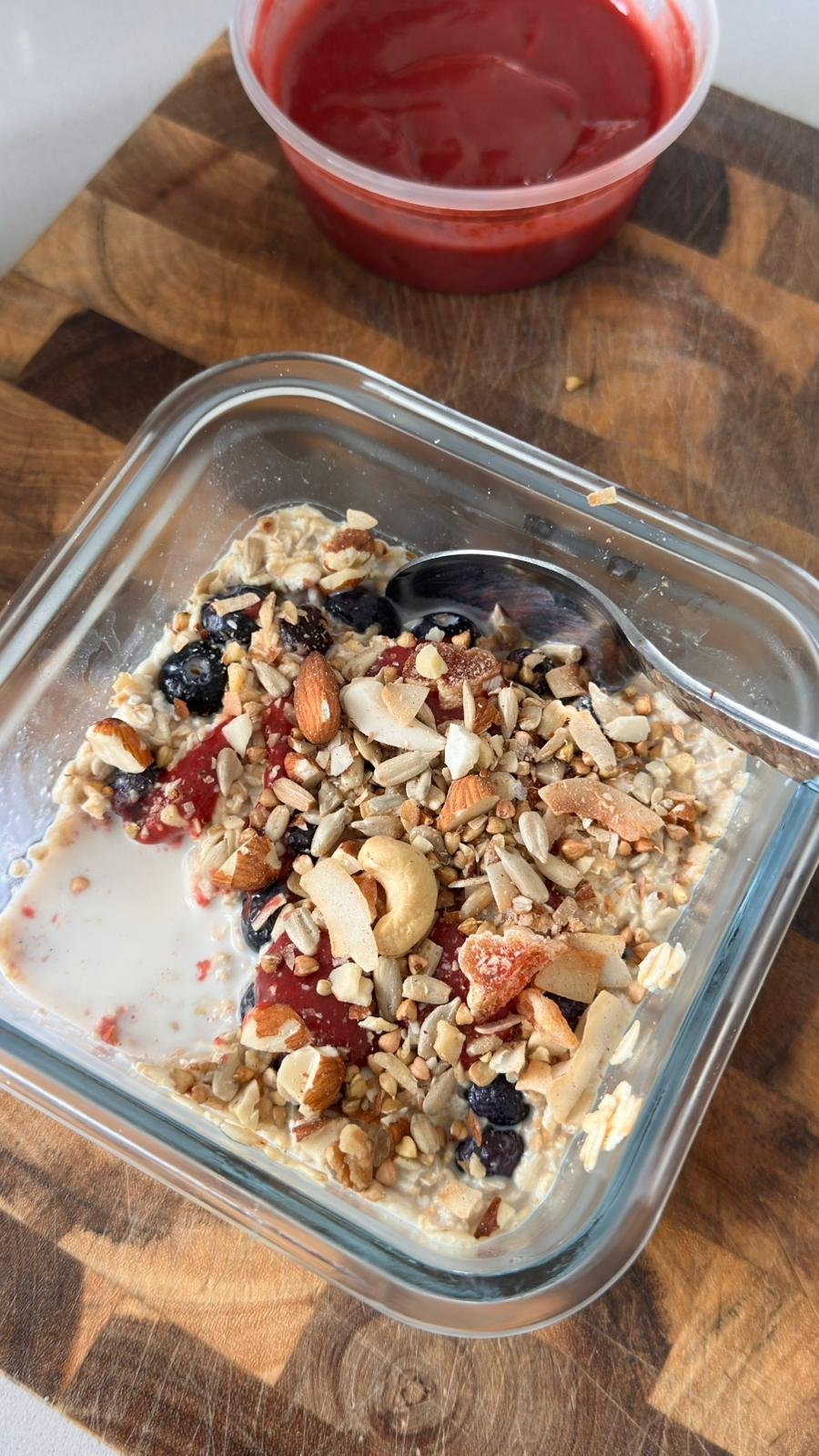 Simple Overnight Oats with Berry Compote &amp; Tropical Granola